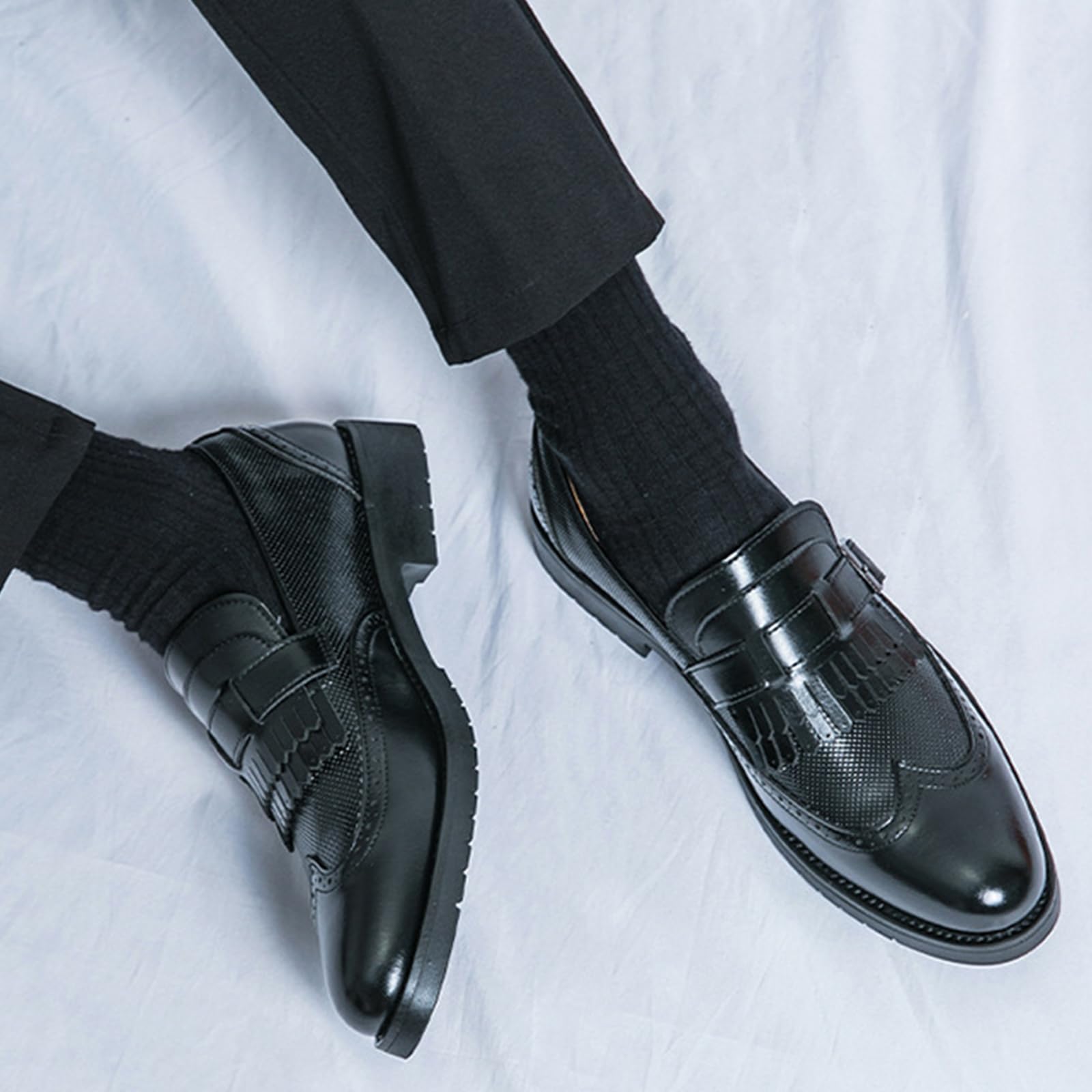 Mocasines Borlas para Hombre Zapatos De Vestir Formales De Cuero con Punta De ala