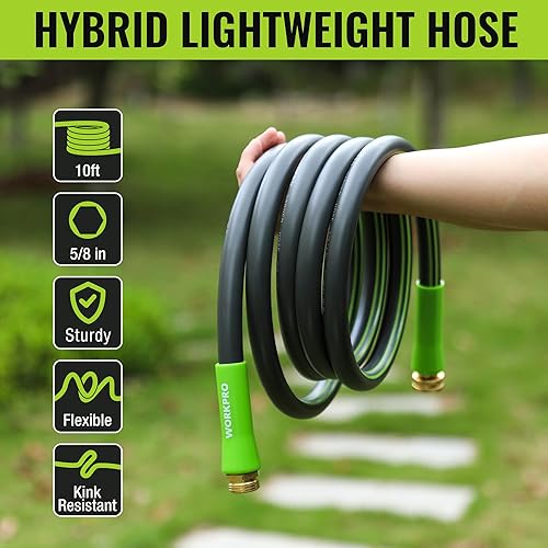 Miniatura 2 de WORKPRO Manguera de jardín de 58 pulgadas x 10 pies, duradera, flexible y ligera, manguera de agua híbrida con mango de rotación de 360, accesorios