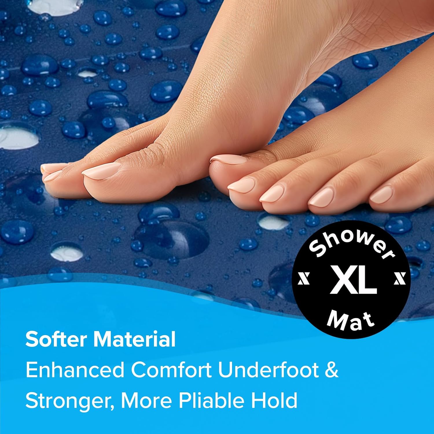 SlipX Solutions 27" Oversize Square Shower Mat, Non-Slip Mat for Elderly & Kids, 100+ Power Grip Suction Cups for Smooth Surfaces, Machine Washable, Solid Navy Blue - Image 5