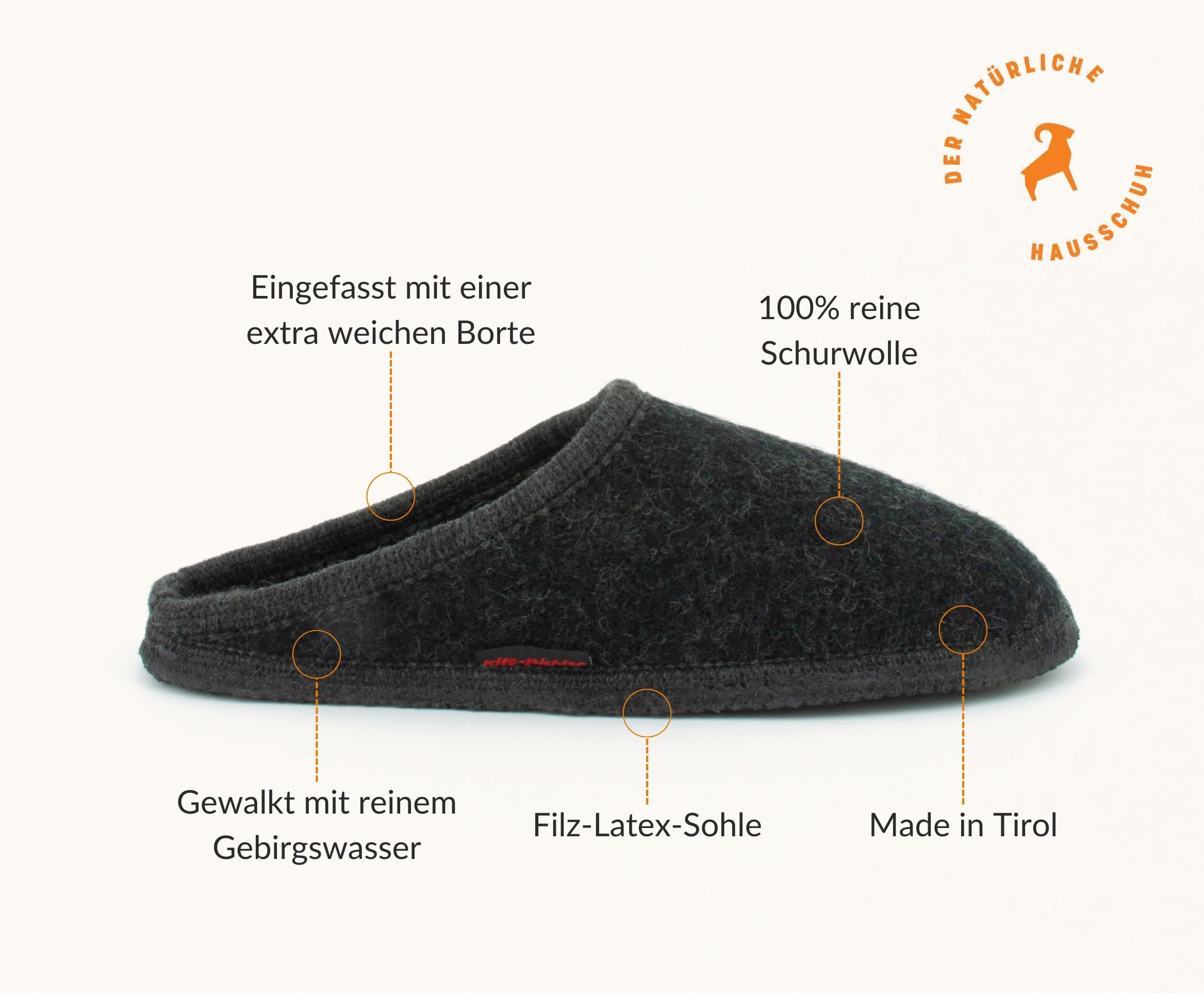 Filzpantoffeln Grainau aus Mulesing-freier Schaf-Schurwolle – Handgefertigte Hausschuhe aus Wollfilz für Damen & Herren Größe EU 36-46 – Filzclogs mit rutschfester Filz-Latex-Sohle