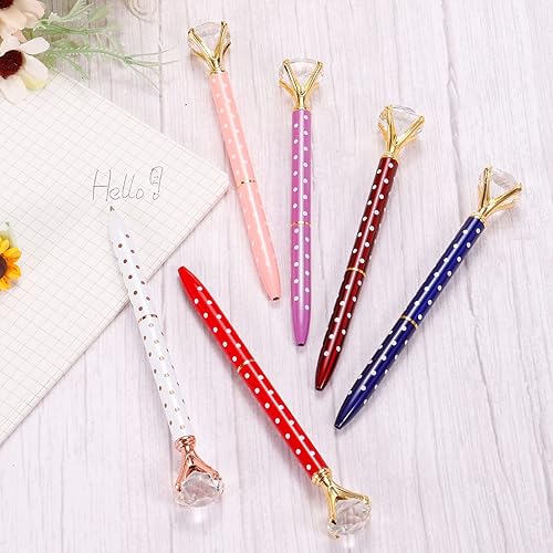 Miniatura 5 de PATIKIL Bolígrafo de tinta negra, paquete de 6 bolígrafos de metal con giro de diamante de cristal, punta media de 0.039 pulgadas para tomar notas,