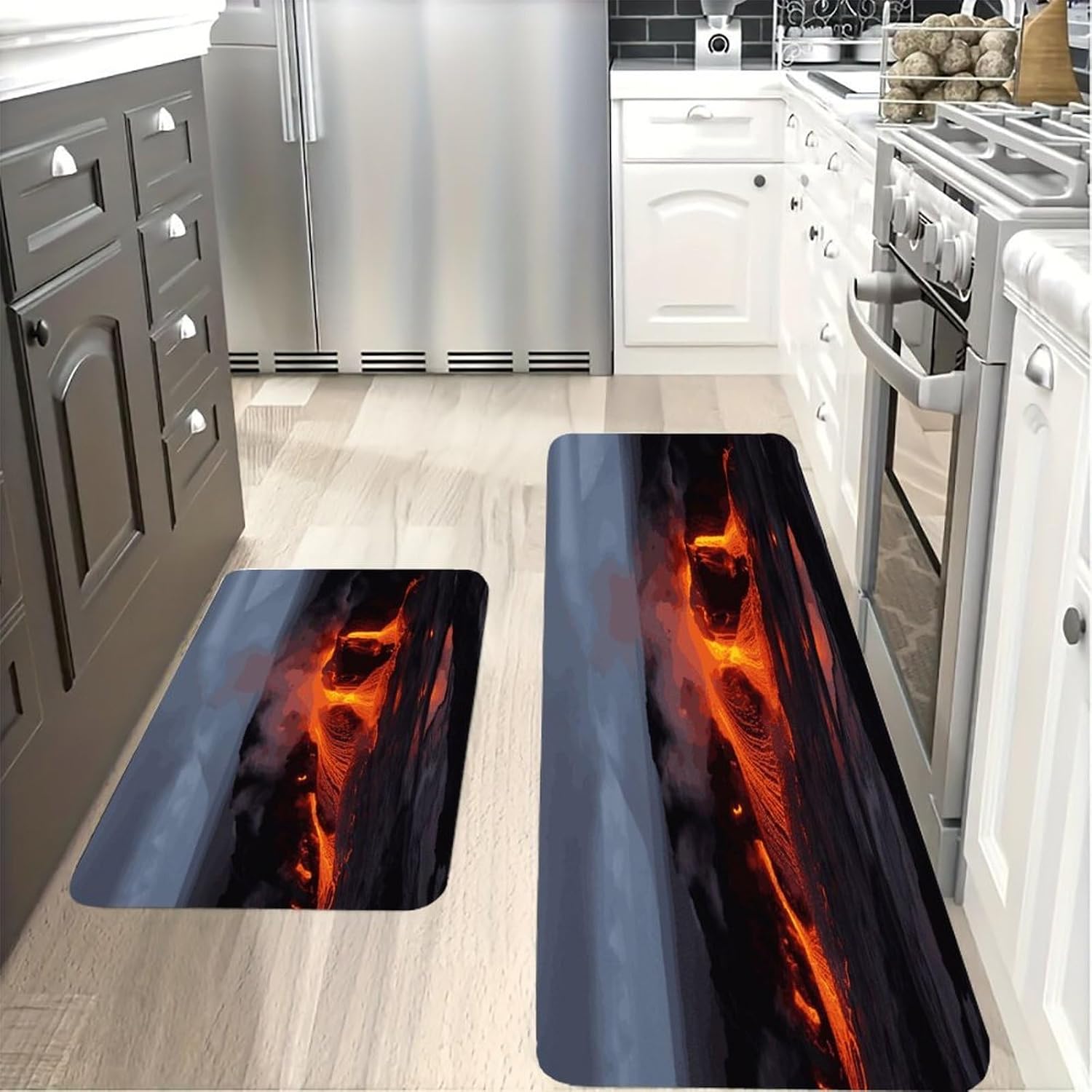 Kilauea Volcano Kitchen Mat Kitchen Rug Set | Kitchen Rugs Flannel Velvety Washable breathable Water Absorbent Soft ，kitchen utensils for Kitchen, Floor,Laundry