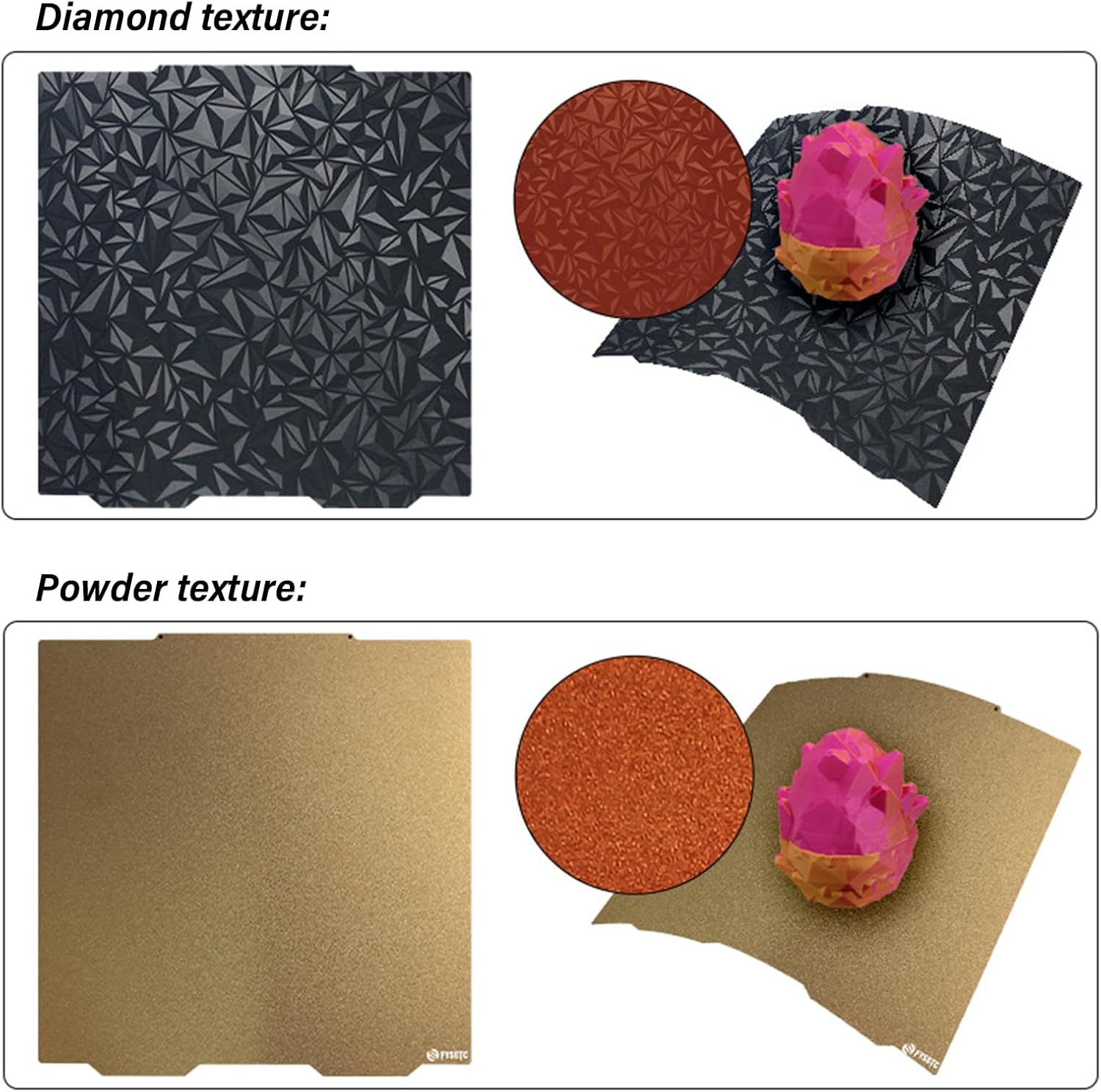 365x365mm 印刷ベッド柔軟な取り外し可能なばね鋼シート両面テクスチャ PET 粉体塗装ビルドプレート XL テクスチャ PE