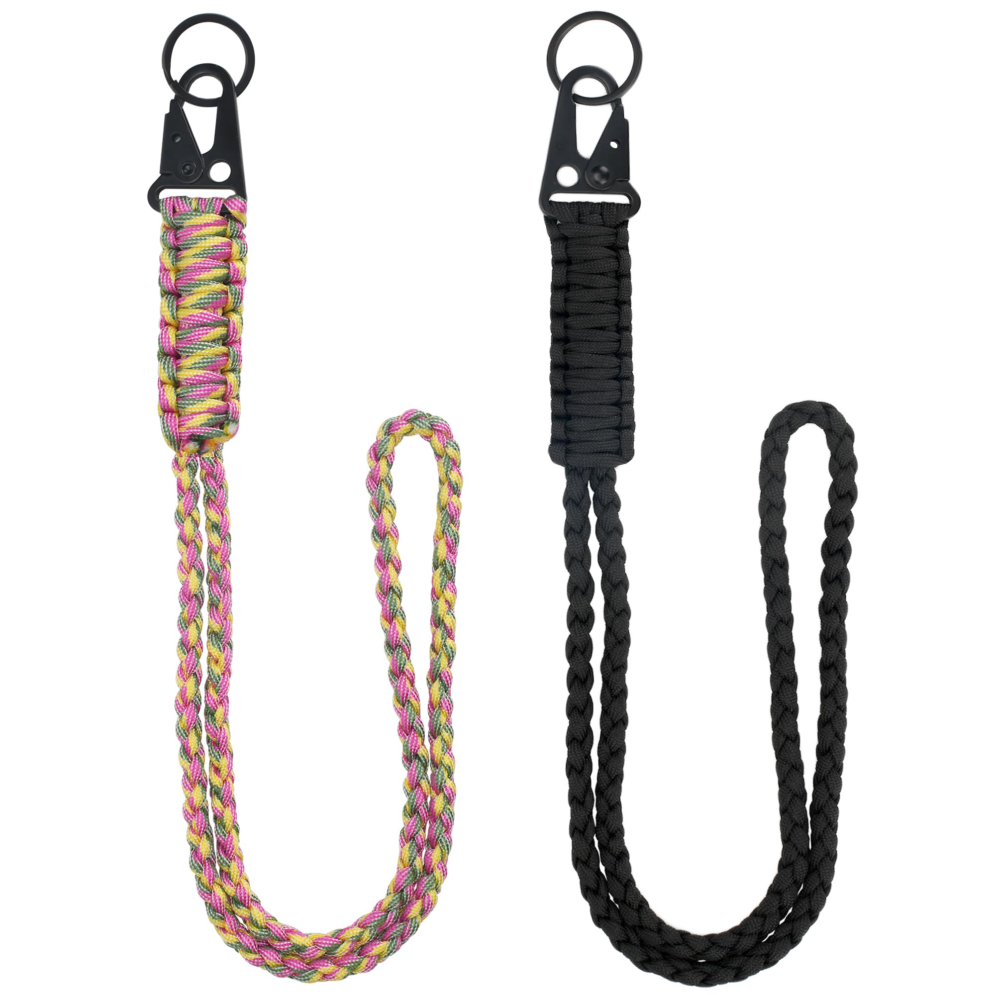 LAREDTREE Heavy Duty Paracord Lanyard Keychain, Paracord Necklace Cell Phone Keychain Whistles Wrist Braided Strap, Yellow Flower +Black, 20 "