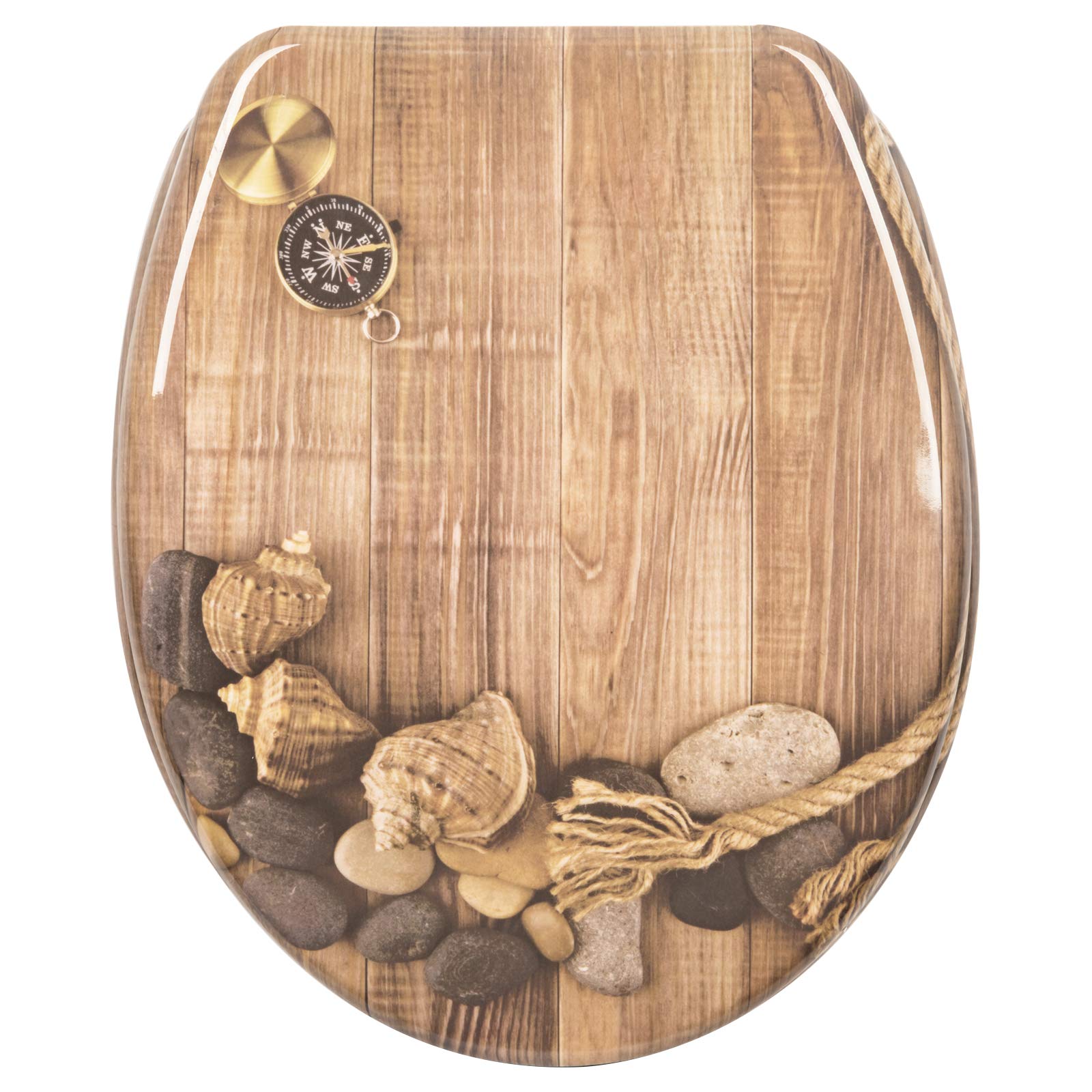 WOLTU WC Sitz mit Absenkautomatik,Toilettensitz Motiv, Toilettendeckel aus Duroplast, Stable Klodeckel Hochwertige Qualität Toilettenbrille,Oval,Beige Schale