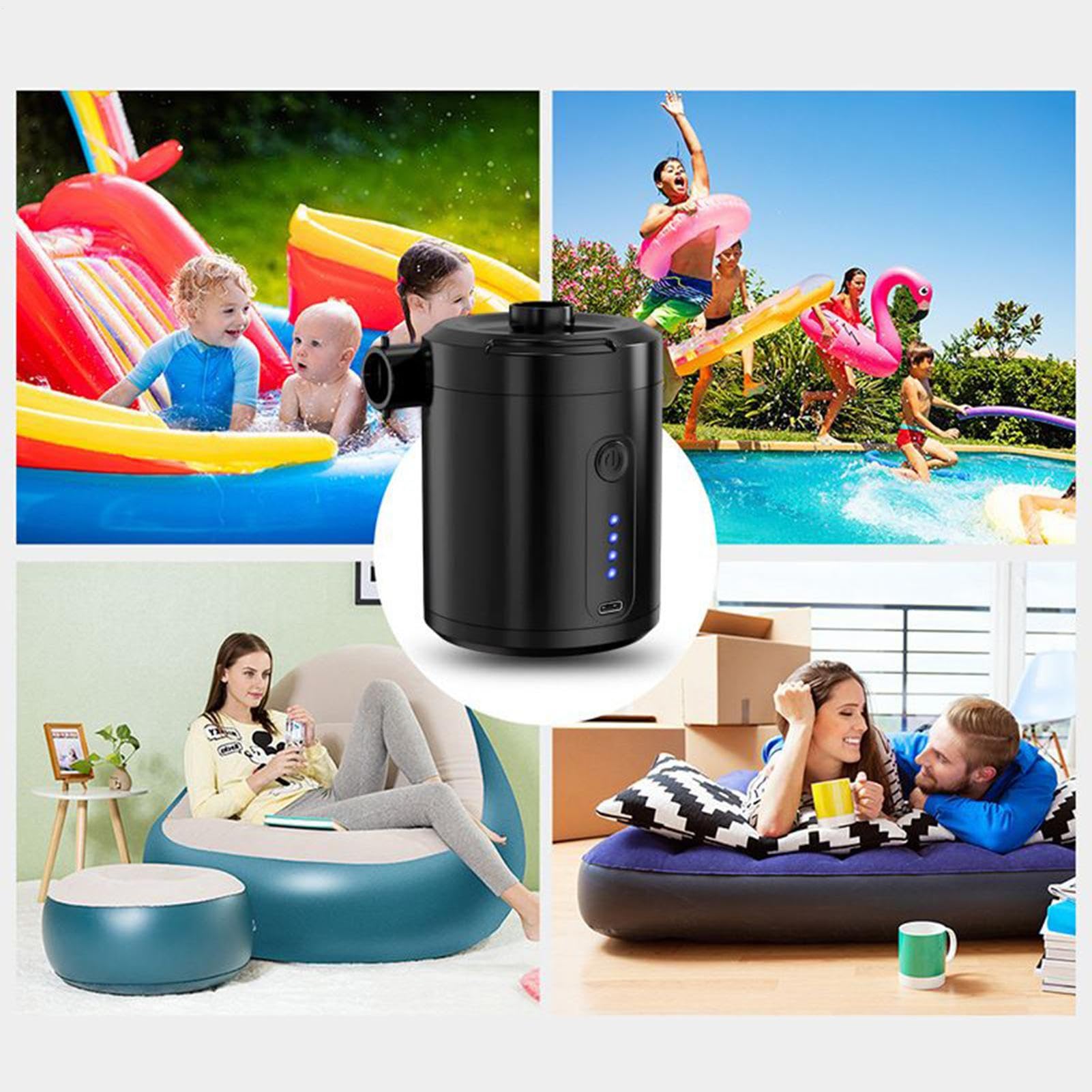 Wireless Air Compressor, Fast Charging Inflator for Pool Toys, Camping Mattresses, Travel Gear, Compact Electric Pump for Outdoors, Home, Beach, Hiking, 4.37 X 3.15 inches