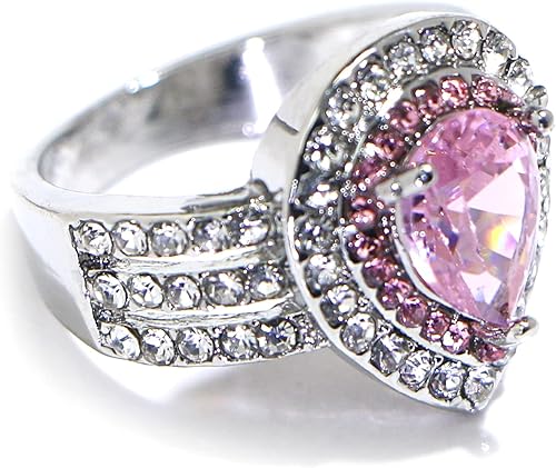 Miniatura 3 de Anillo de plata de ley 925 con diamantes de imitación rosa brillante con forma de gotas de agua, circonita cúbica, anillo de compromiso de