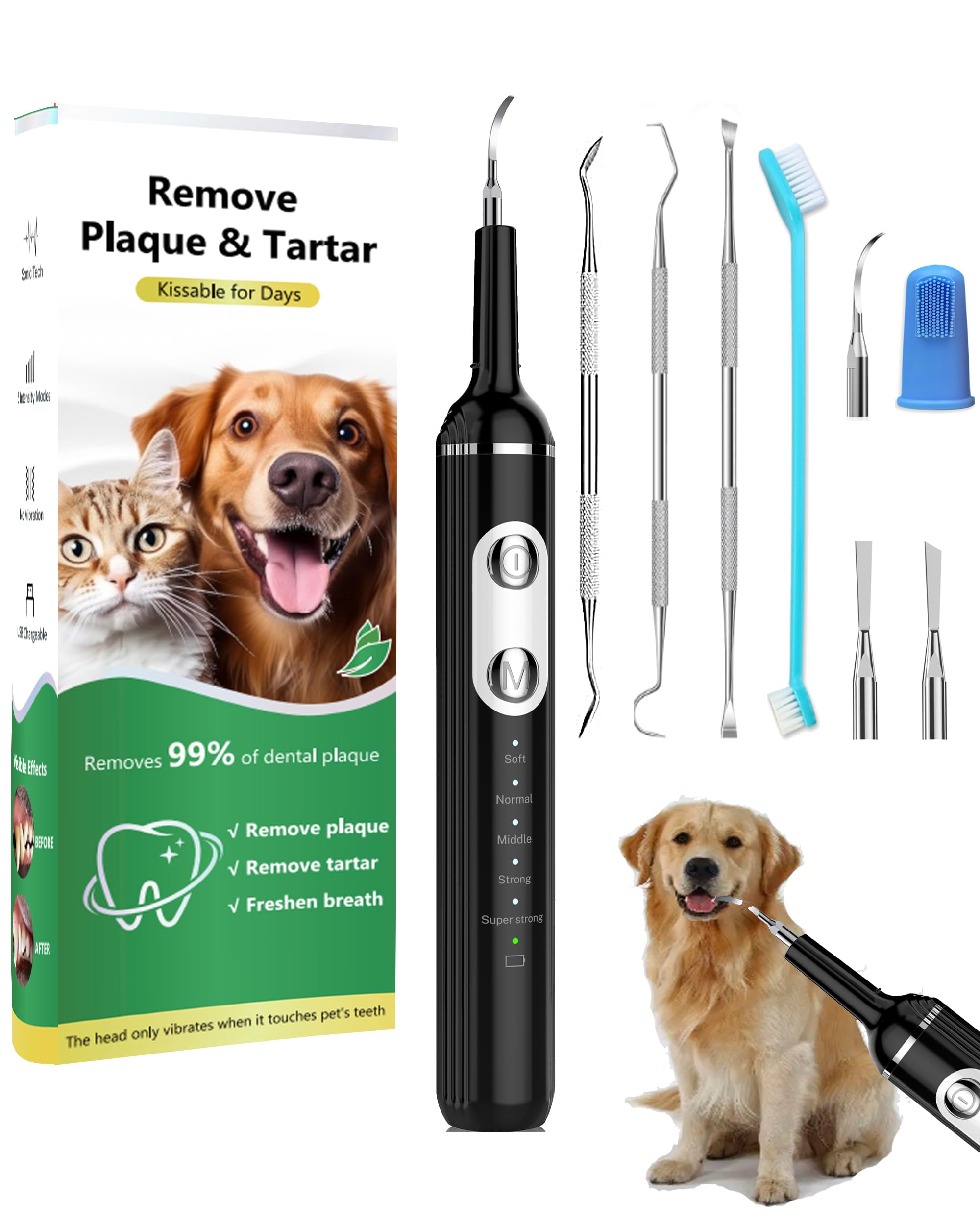 Dog Plaque Remover for Teeth, Pet Teeth Cleaning Products for Tartar & Plaque Off, with LED-Light, Dog Toothbrush for Dental Care, Finger Toothbrush