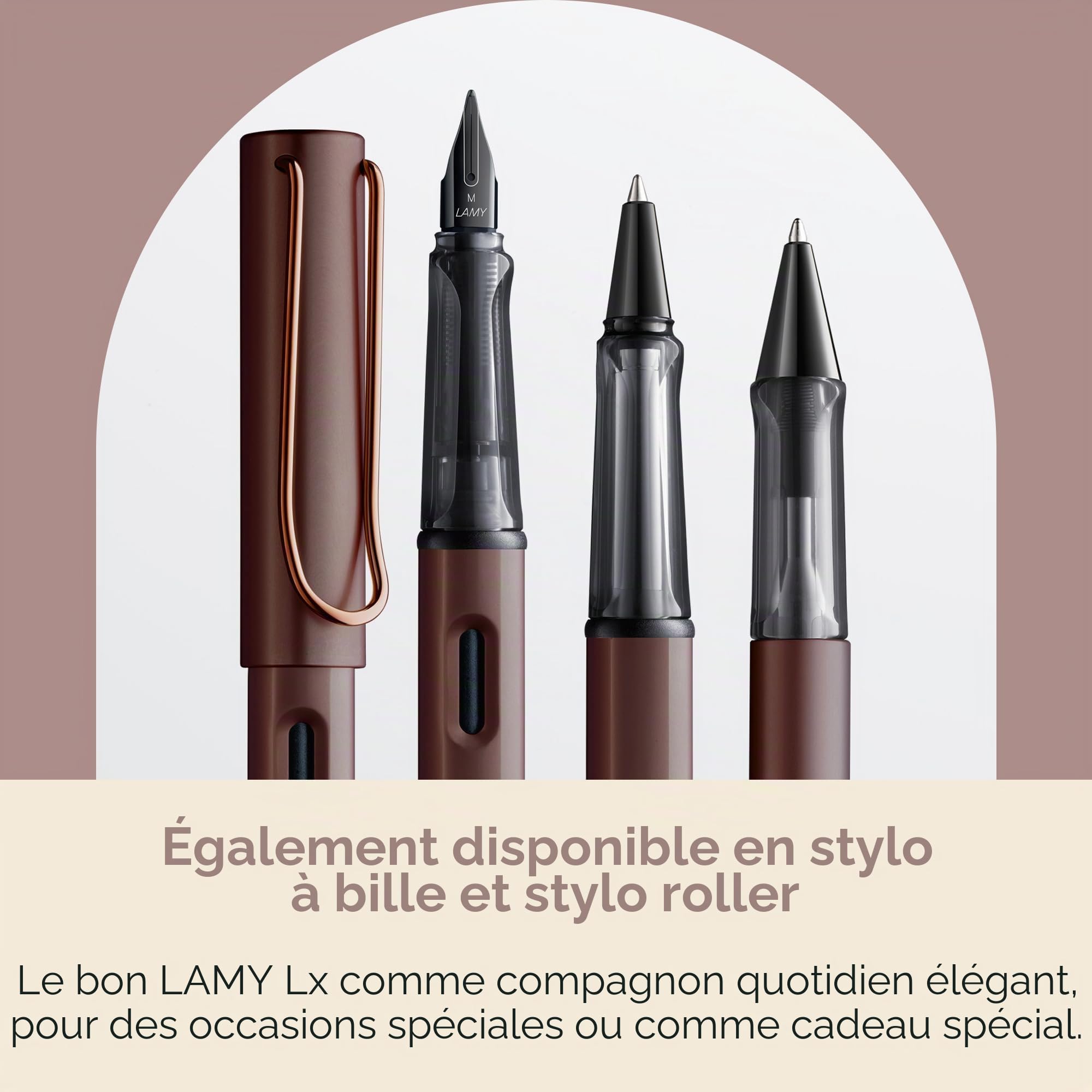 Lamy Stylo plume Lx en marron - Plume revêtue de PVD et prise ergon. - Plume en acier de taille B - Corps léger en aluminium - Cartouche d'encre bleue T 10 et un étui métal - Pour droitiers