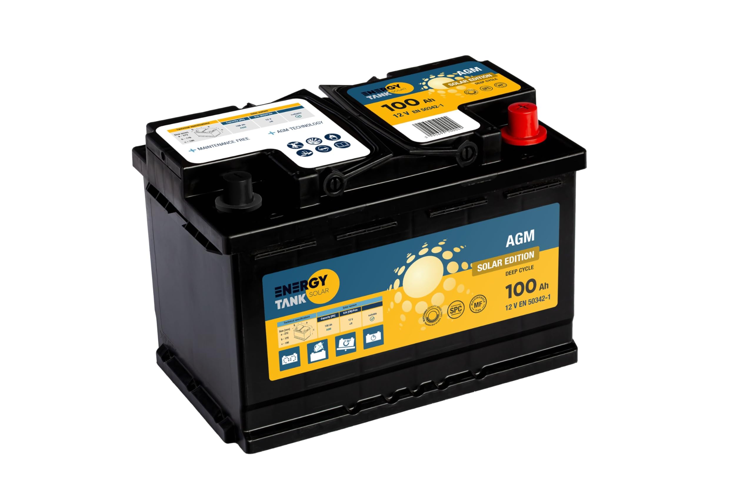 Batterie Gel 12V 100Ah Marine - Pour Bateau, Camping-car, Solaire - Longue Durée De Vie - Sans Entretien