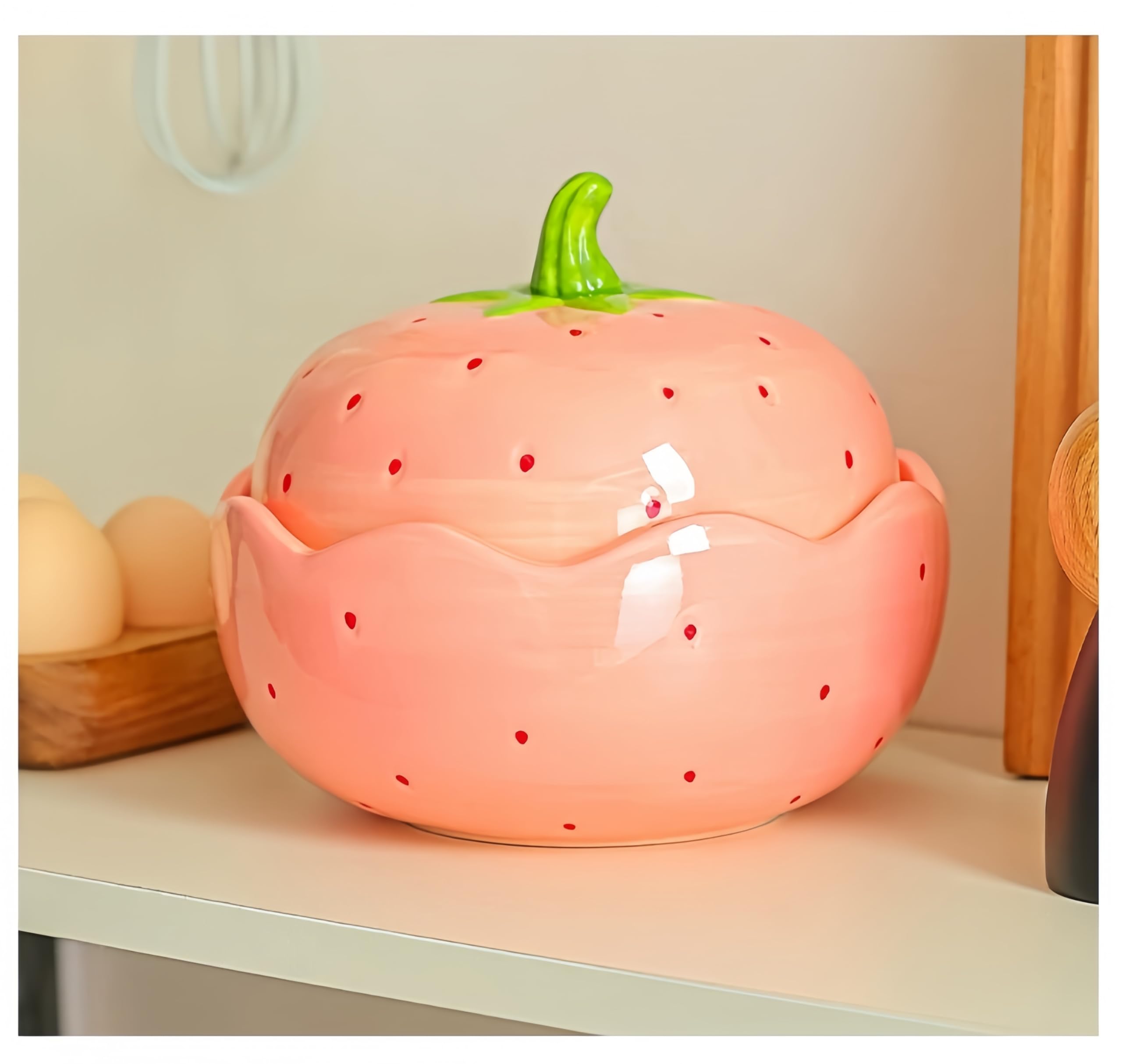 Urocza ceramiczna miska ramen z pokrywką, 590 ml, zabawny pojemnik na żywność na zupę, sałatkę, przekąski, świetny prezent dla miłośników jedzenia (6)