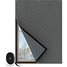 Augblinds Thermal Window Insulation for Winter, 48 x 66 Inch, Gray | Quilted Oxford cloth, cotton filled, fits window openings up to 46 x 64 in, full-frame hook-and-loop, roll-up straps
