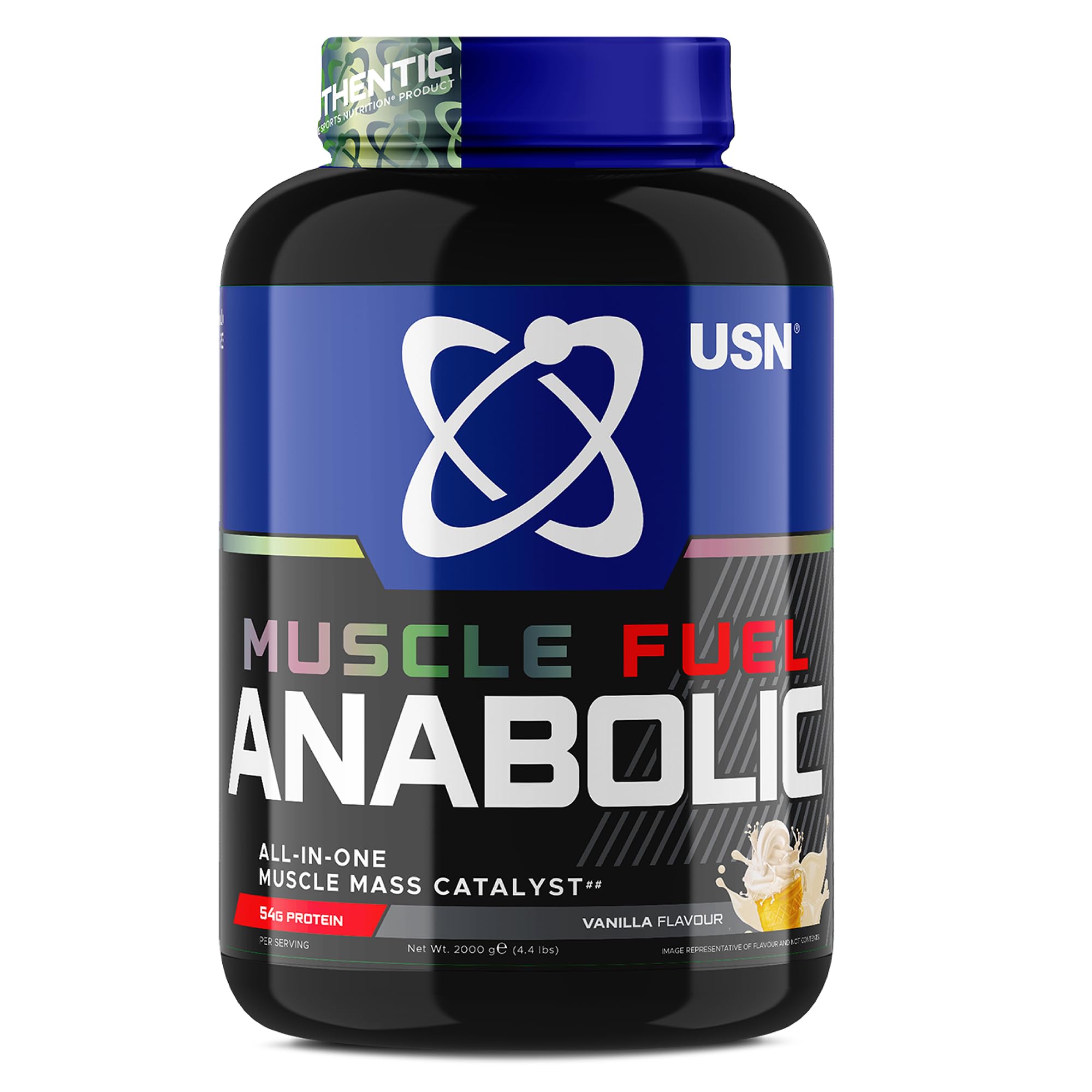 USN Muscle Fuel Anabolic Vanilla All-in-one Protein Powder Shake (2kg): Workout-Boosting, Anabolic Protein Powder for Muscle Gain - New Improved Formula