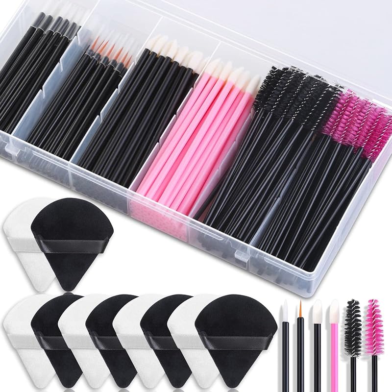Accesorios de maquillaje desechables con aplicadores de maquillaje Puffs de maquillaje triangulares, varitas de rímel, aplicadores de labios desechables, pinceles delineadores, herramientas de maquillaje para suministros de maquilladores