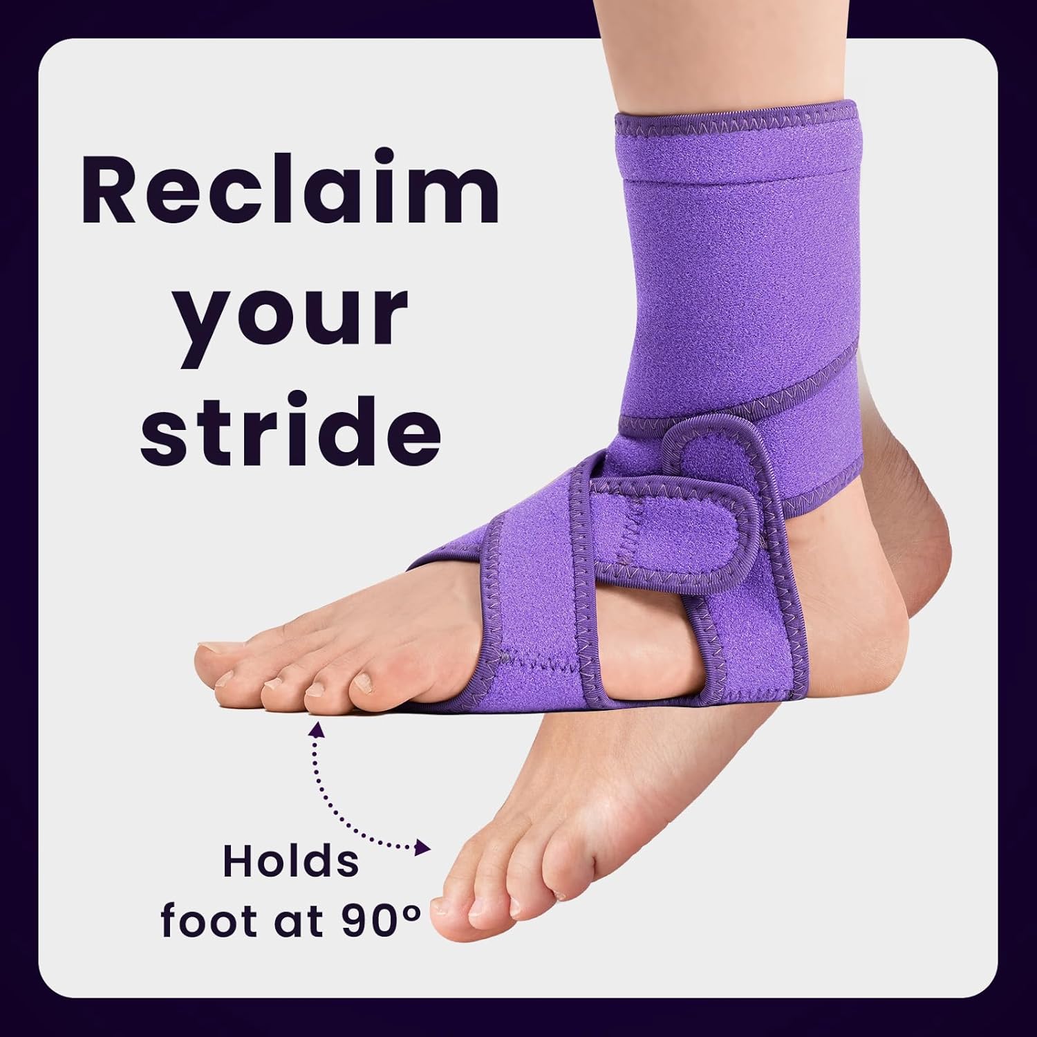 Welnove Drop Foot Brace with Arch Support, AFO Ankle Brace for Walking, Relieves Instability of Lower Limbs by Foot Drop, MS, TBI, Spinal Cord Injury, Cerebral Palsy (Purple, Rigid Support)