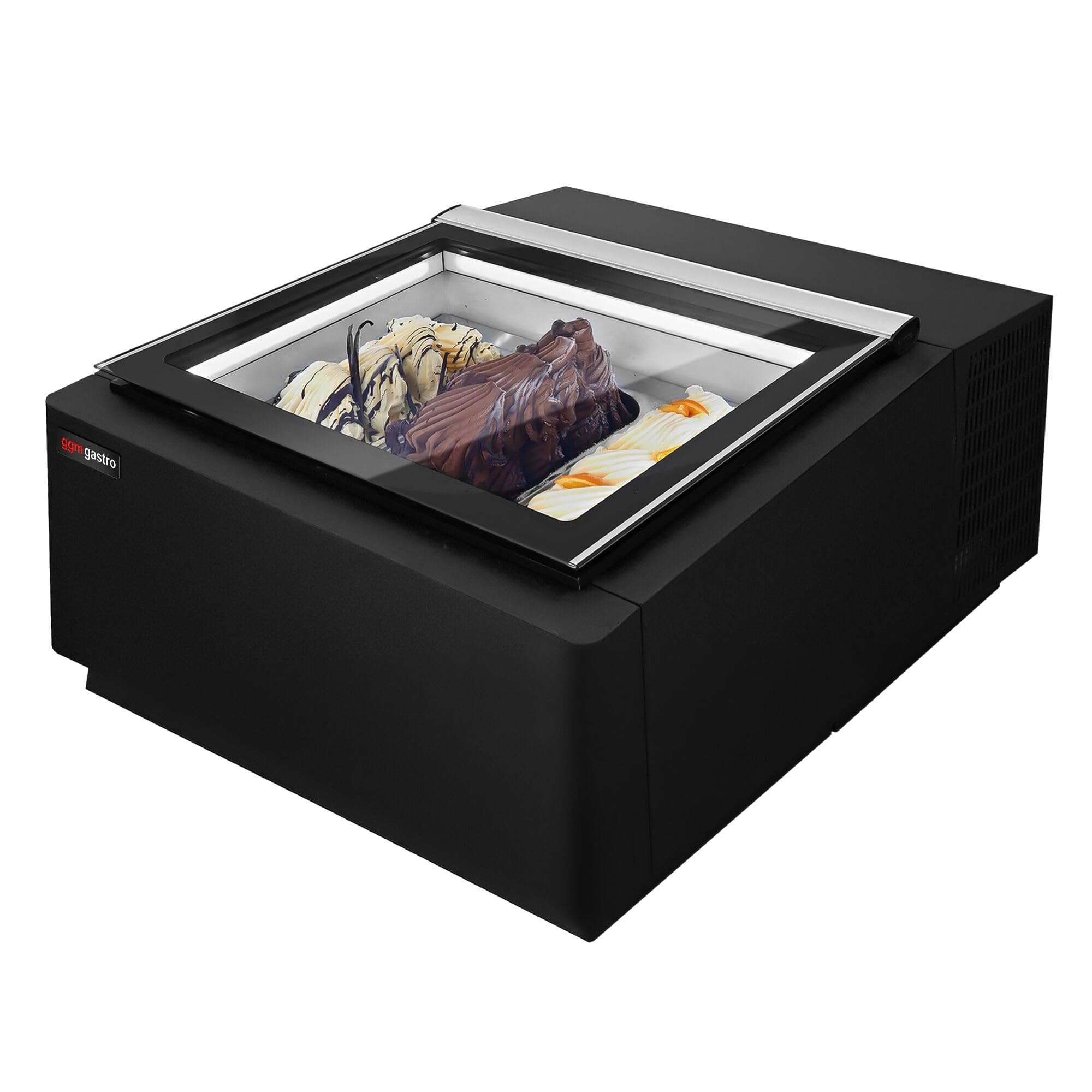 GGM Gastro Tisch-Eisvitrine 670mm für 3x 5L Eisbehälter | Robuste Edelstahlkonstruktion, beheizbare Scheiben für klare Sicht, automatische Abtaufunktion, energieeffizient