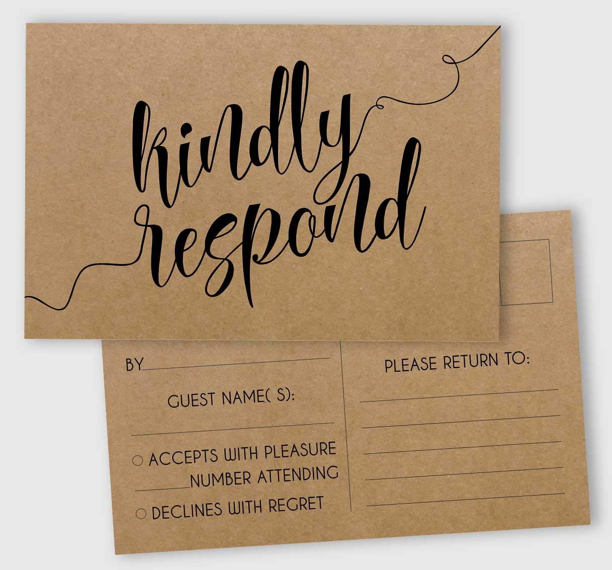 Inkdotpot 50 Blank RSVP Postcards Rustic Kraft Script Style Print 4"X6" Response Cards,RSVP Reply Card For Wedding,Bridal Shower,Baby Shower
