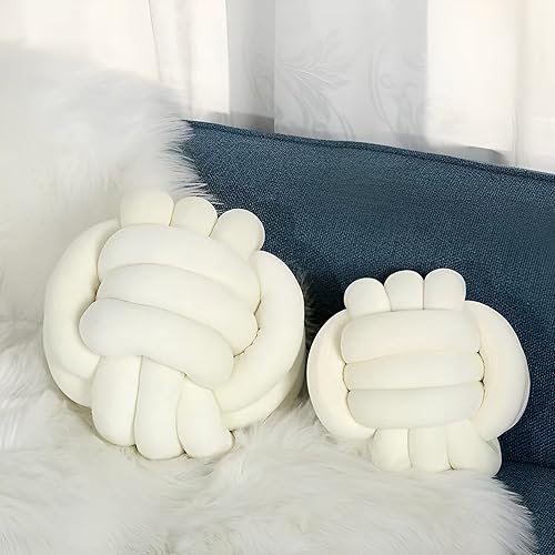 Miniatura 3 de 7UYUU Bola de almohada de nudo suave, almohada decorativa de nudo de felpa corta, almohada grande y redonda de terciopelo para sofá, cojín anudado