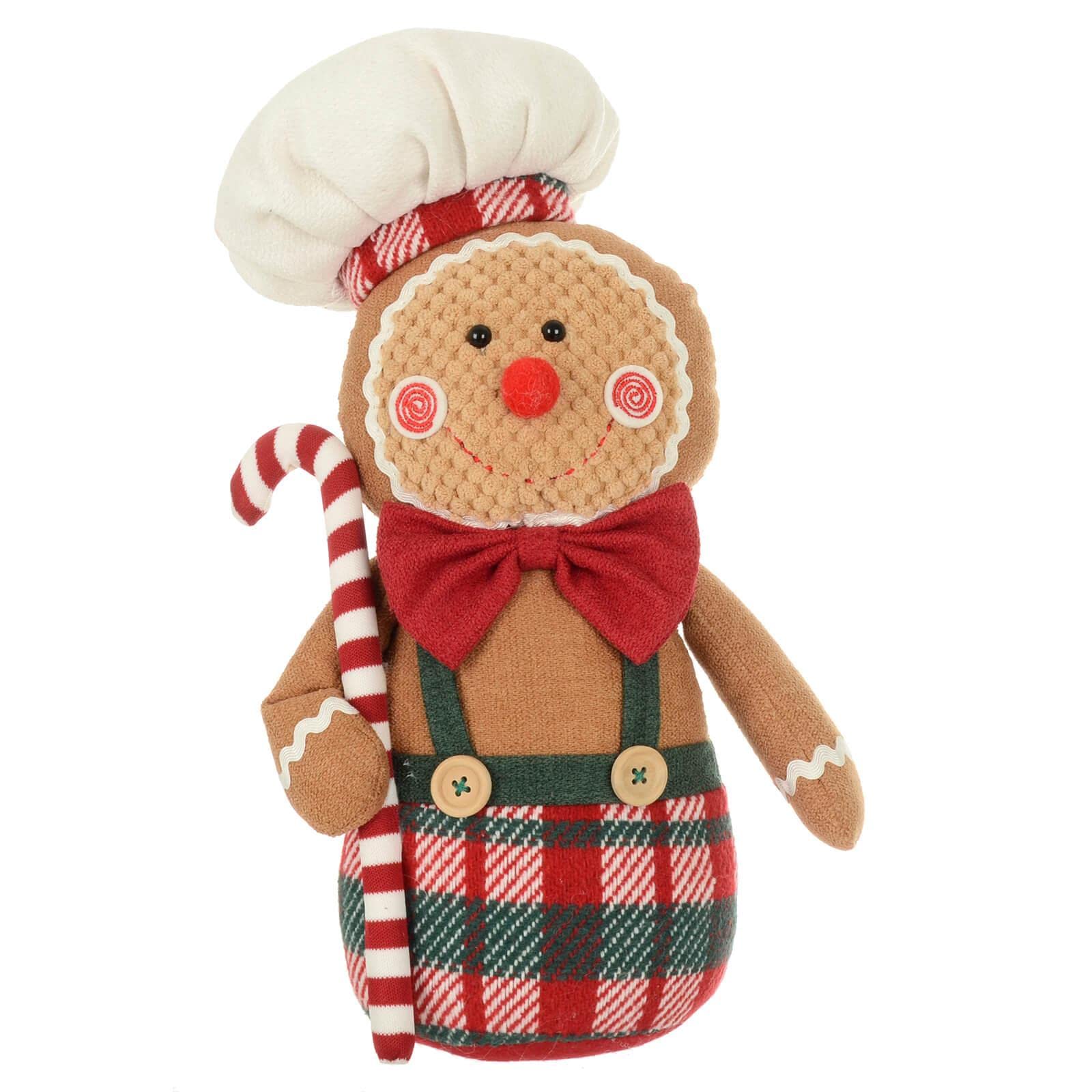 Mr Crimbo Candy Cane Gingerbread Figure Christmas Decoration Red Tartan Fabric 34Cm