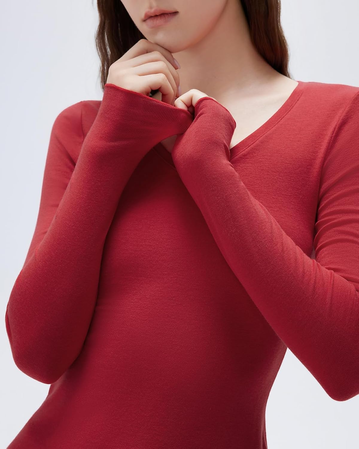 SUUKSESS Cloud Cashmere Women V Neck Fitted Long Sleeve Shirt Basic Soft Knit Tops - Image 6
