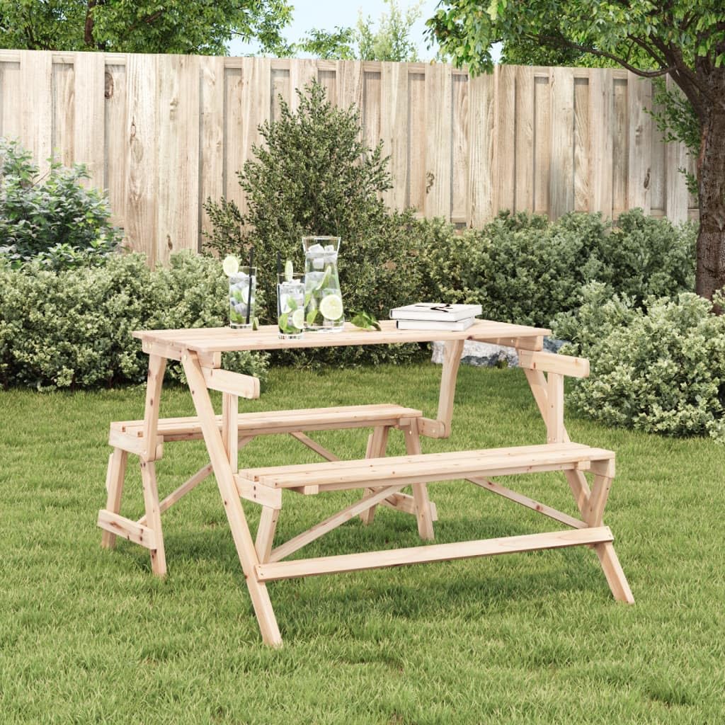JUDYY Tavolo da Picnic Convertibile con Panche in Legno Abete, Tavolo Giardino Esterno - 4008991