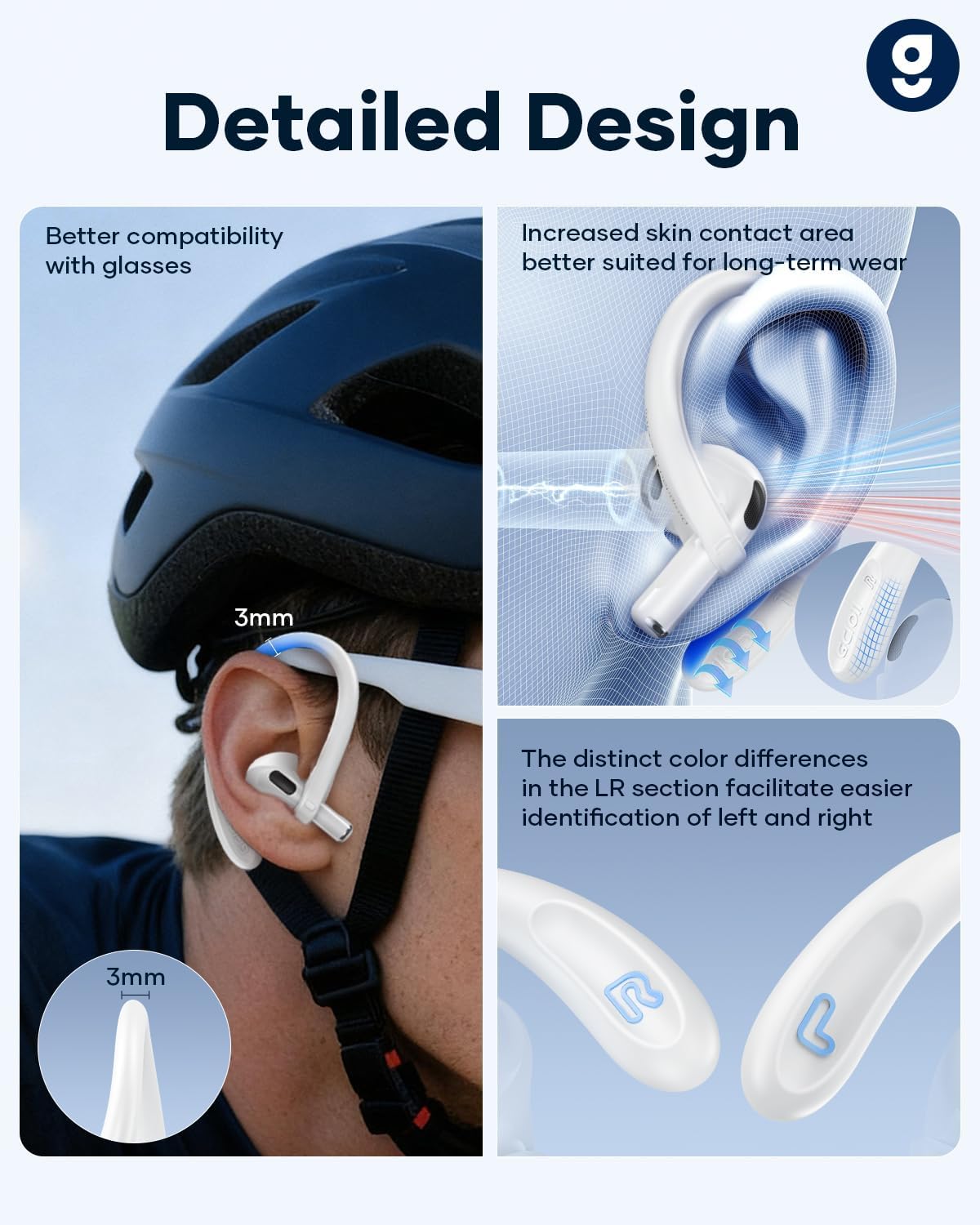 Gcioii Memory Titanium Alloy Ear Hooks for AirPods Pro 3 (2025) /Pro 2/Pro 1, for Airpods 4/3, Anti-Slip Sport Accessories [Added Anti-Lost Lanyard] Comfortable Secure Fit (2 Pack White) - Image 4