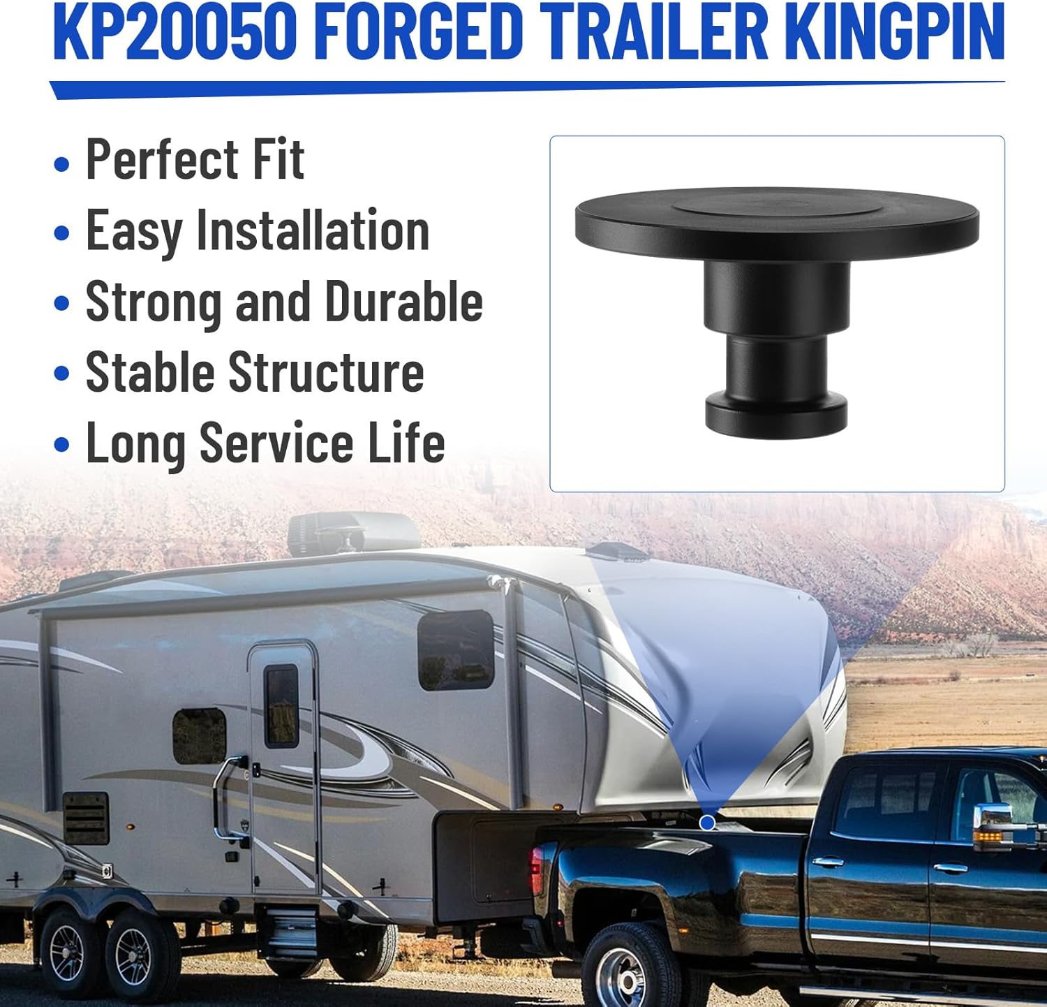 WA15 5050 Fifth Wheel Kingpin, High Strength Fifth Wheel King Pin with 2" & 1/2" Bolster Plate Thickness, Weldable, Direct Replacement for Dayton 11-0212 Batco 11-200, Heavy Duty Towing for Trailers