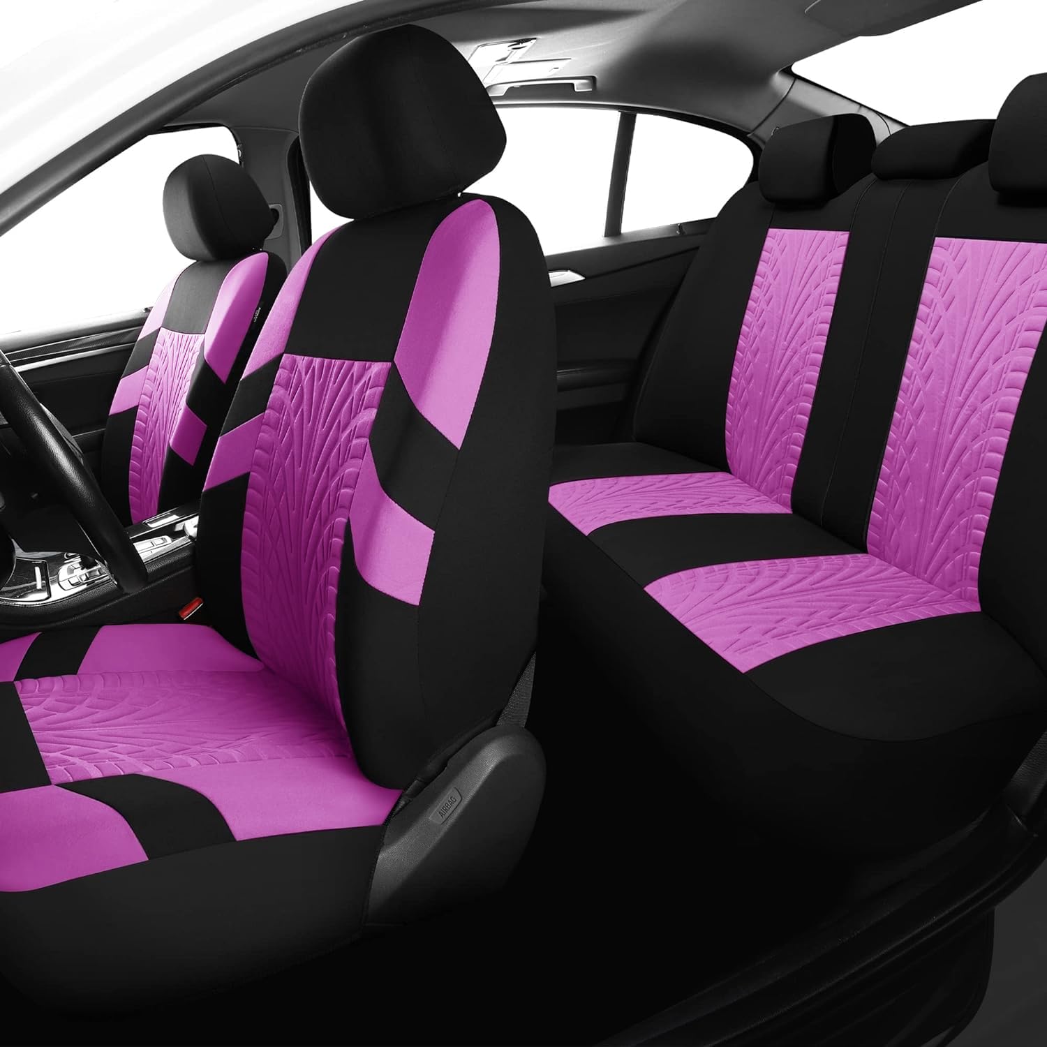 VarCozy Autositzbezüge, komplettes Set, Vordersitze und Geteilte Rückbank für Auto, Universal-Tuch, SUV, Limousine, Van, Auto-Innenbezüge, Airbag-kompatibel, Schwarz und Lila
