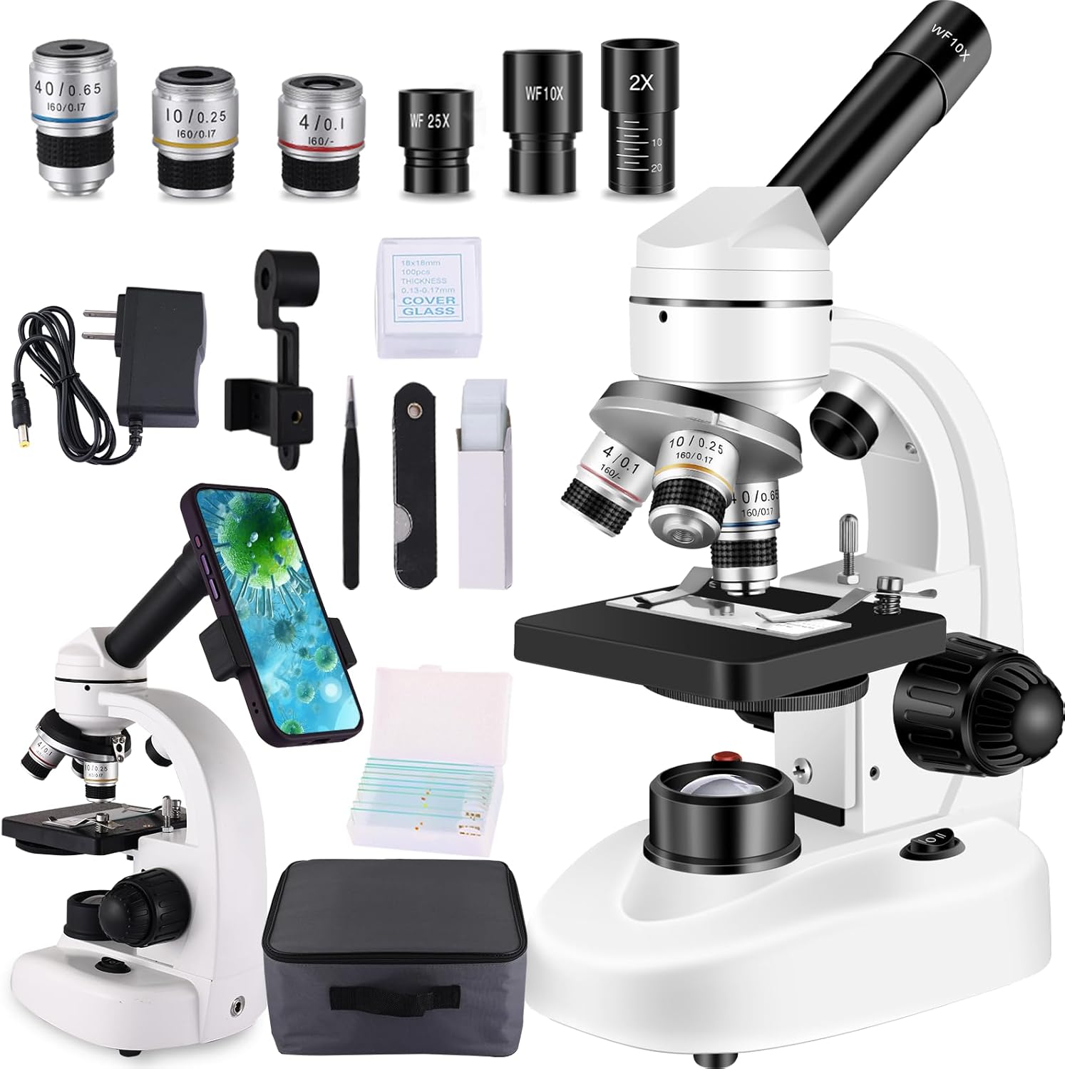 Microscopes for Adults WF10x and WF25x eyepieces Compound Microscope with Microscope Slides (Microscope)