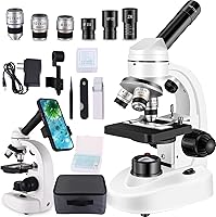 Woehrsh Compound Microscope for Adults: WF10x & WF25x Eyepieces, 40X-2000X Magnification, LED Dual Light, Slides Included