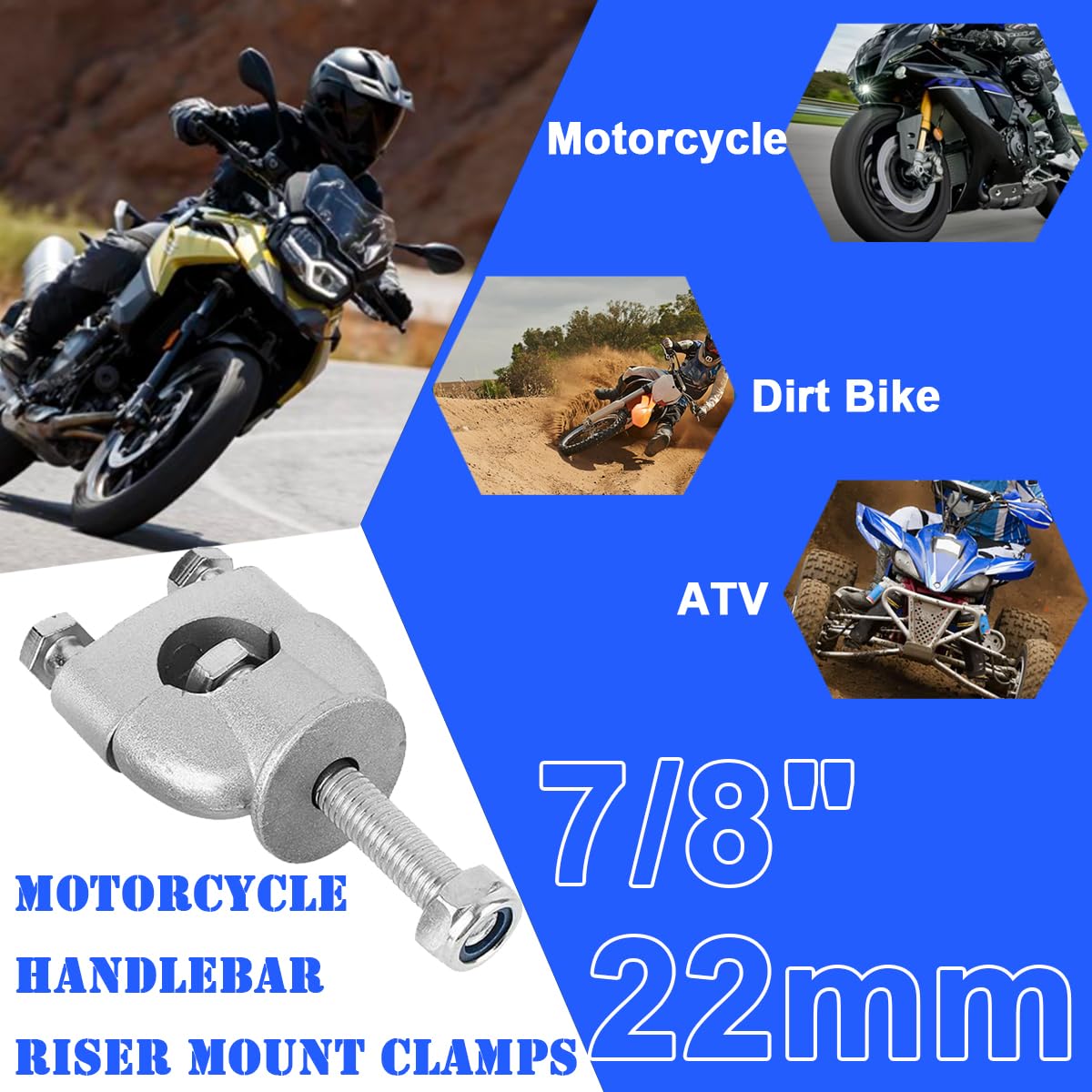 ZAMDOE Elevadores de Manillar de Motocicleta de 7/8" (22 mm), Abrazadera Universal de Montaje para manillares, Adaptador para elevadores de Manillar de Motocicleta, Motocross, ATV, Todoterreno