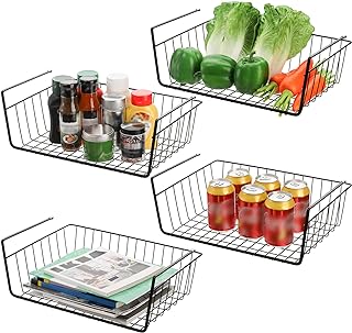 Tebery 4 Pack Black Under Shelf Wire Basket, Hanging Storage Baskets Und...