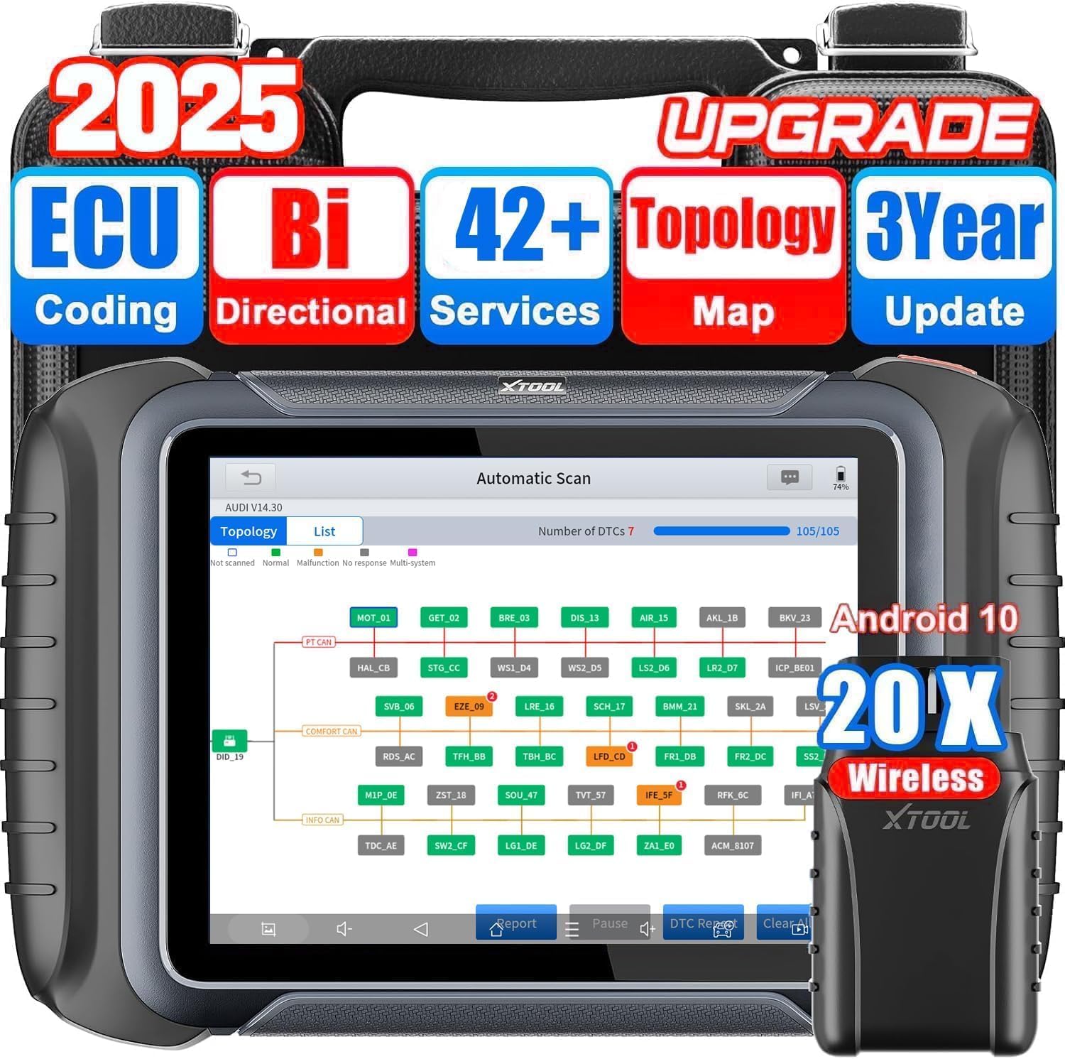 XTOOLD8W Wireless OBD2 Scanner: Bidirectional Car Diagnostic Tool with Topology Map, ECU/Online Coding, 42+ Resets, All System, V.A.G Guide, PMI, FCA/CAN FD/DoIP, 3-Year Update, Covers 10K+ Vehicles