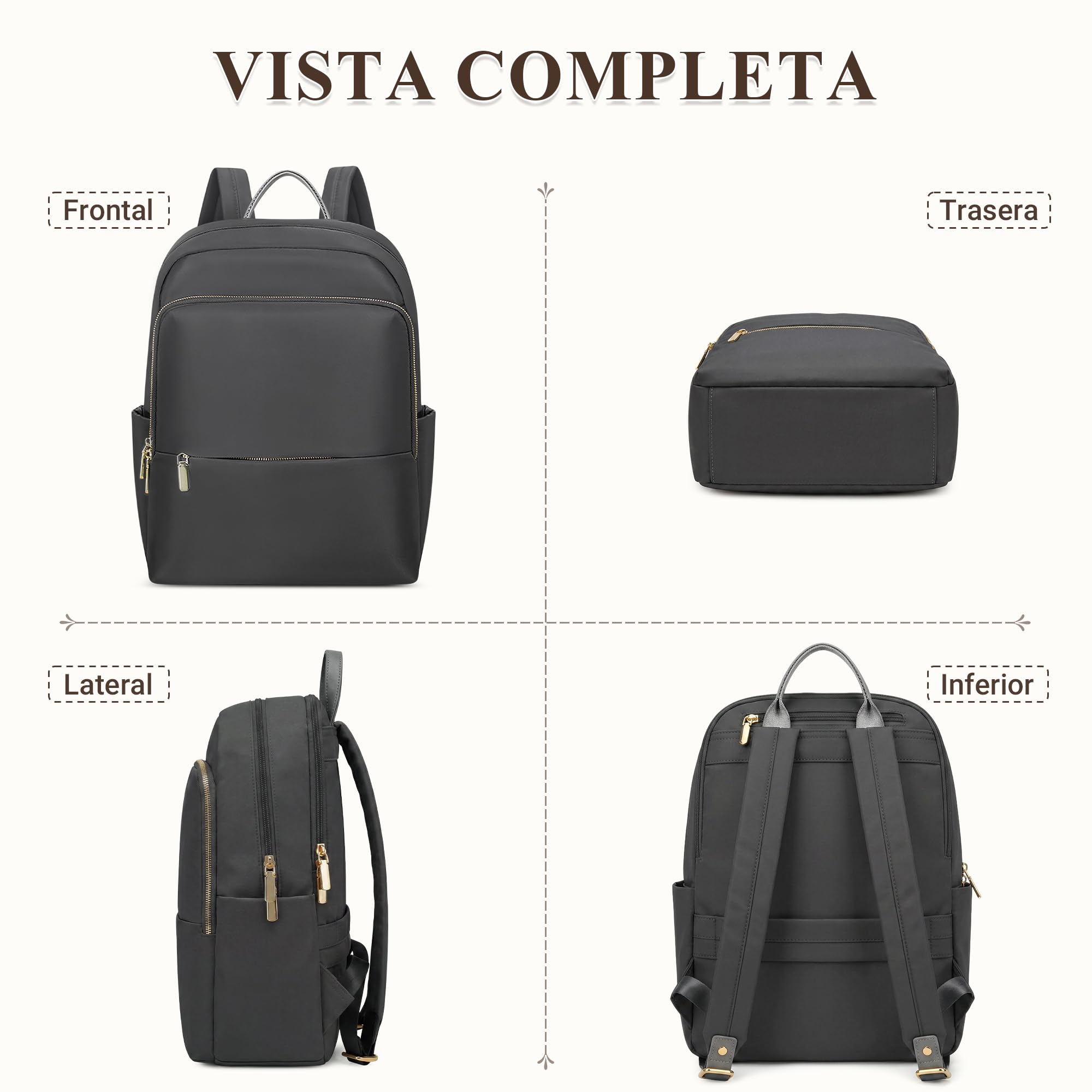DIRRONA Mochila Antirrobo Mujer Mochila Portatil 14 Pulgadas Viaje Grande, Bolso Mochila Mujer Elegante Casual Impermeable Universitaria Trabajo Ligera Mochila De Negocios Gris Elegante