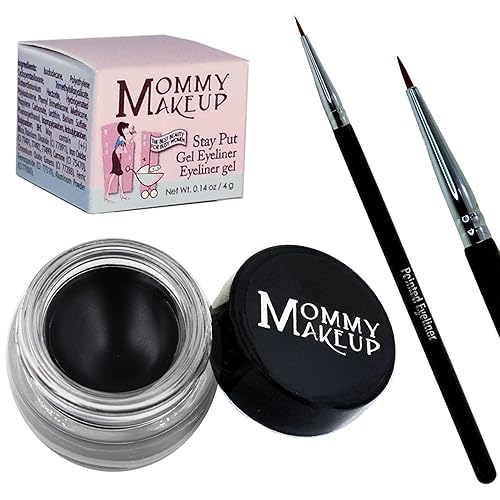 Mommy Makeup Paquete Ahorra un 20% Delineador de ojos de gel impermeable Stay Put en Black Beauty + pincel delineador puntiagudo