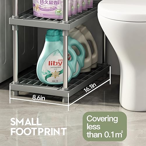 Miniatura 6 de Estantes de plástico y metal gris de 4 niveles, estantes de almacenamiento duraderos, estantes abiertos para despensa, cocina, baño, tubos de acero