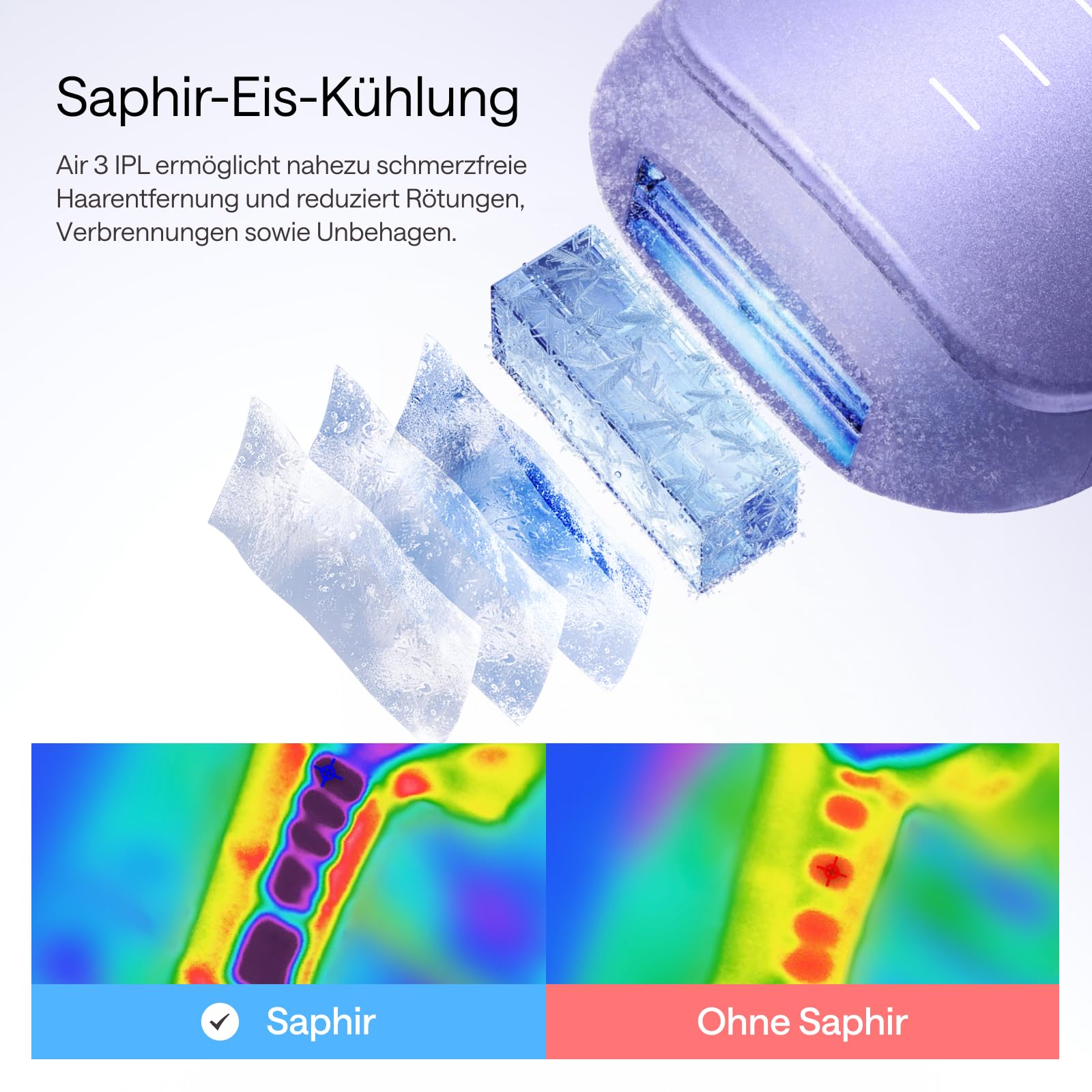 Ulike Air 3 Deluxe IPL Gerät Haarentfernung für Gesicht und Körper, Saphir-Eiskühl, UV-Sterilisator, Aloe Gel, Lila
