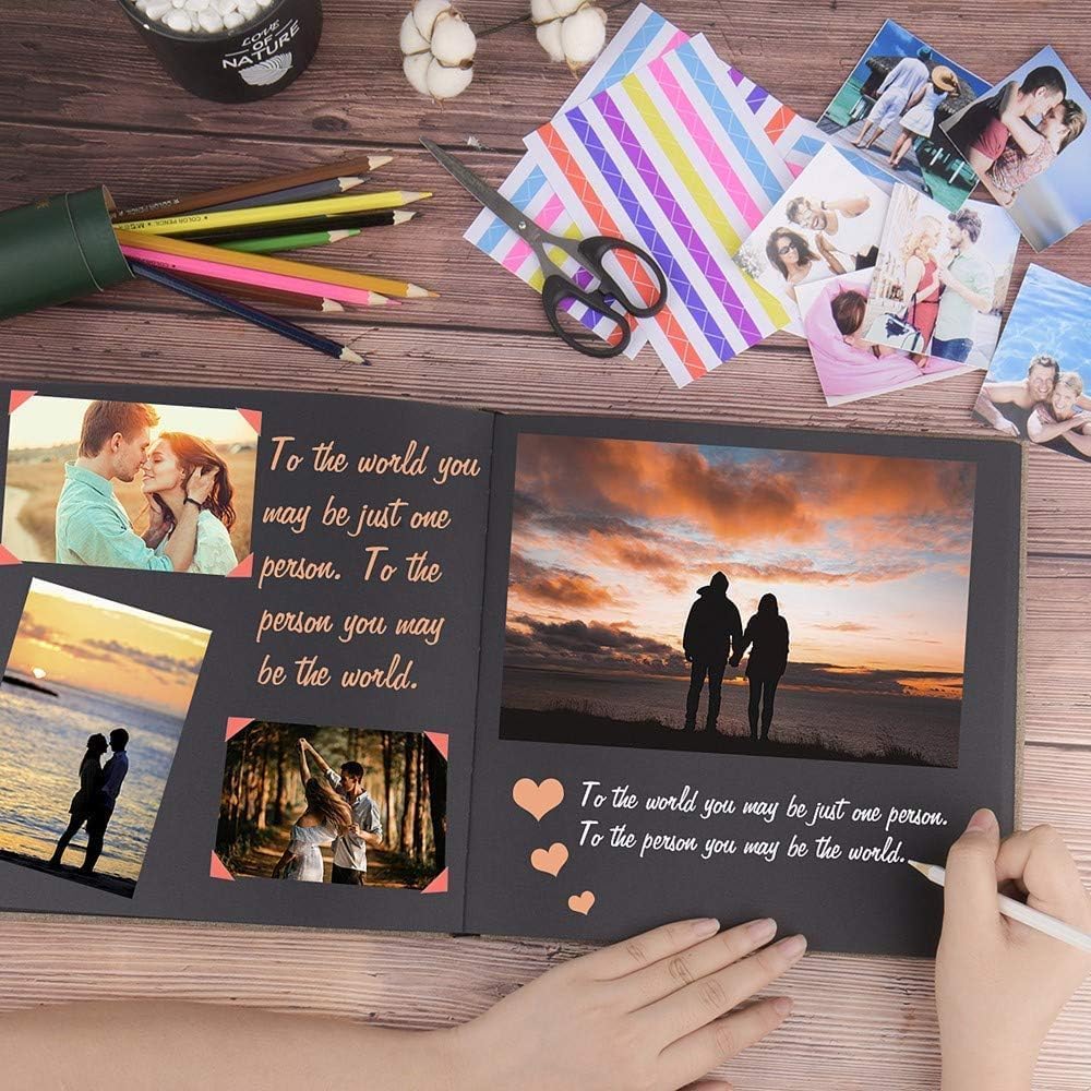Skórzany album do scrapbookingu, zestaw DIY, album w twardej okładce, zdjęcia, 26,7 x 26,5 cm, DIY, ręcznie wykonany na rocznicę, rodzinne wspomnienia, pary, przyjaciół i dziecko, pomieści zdjęcia od