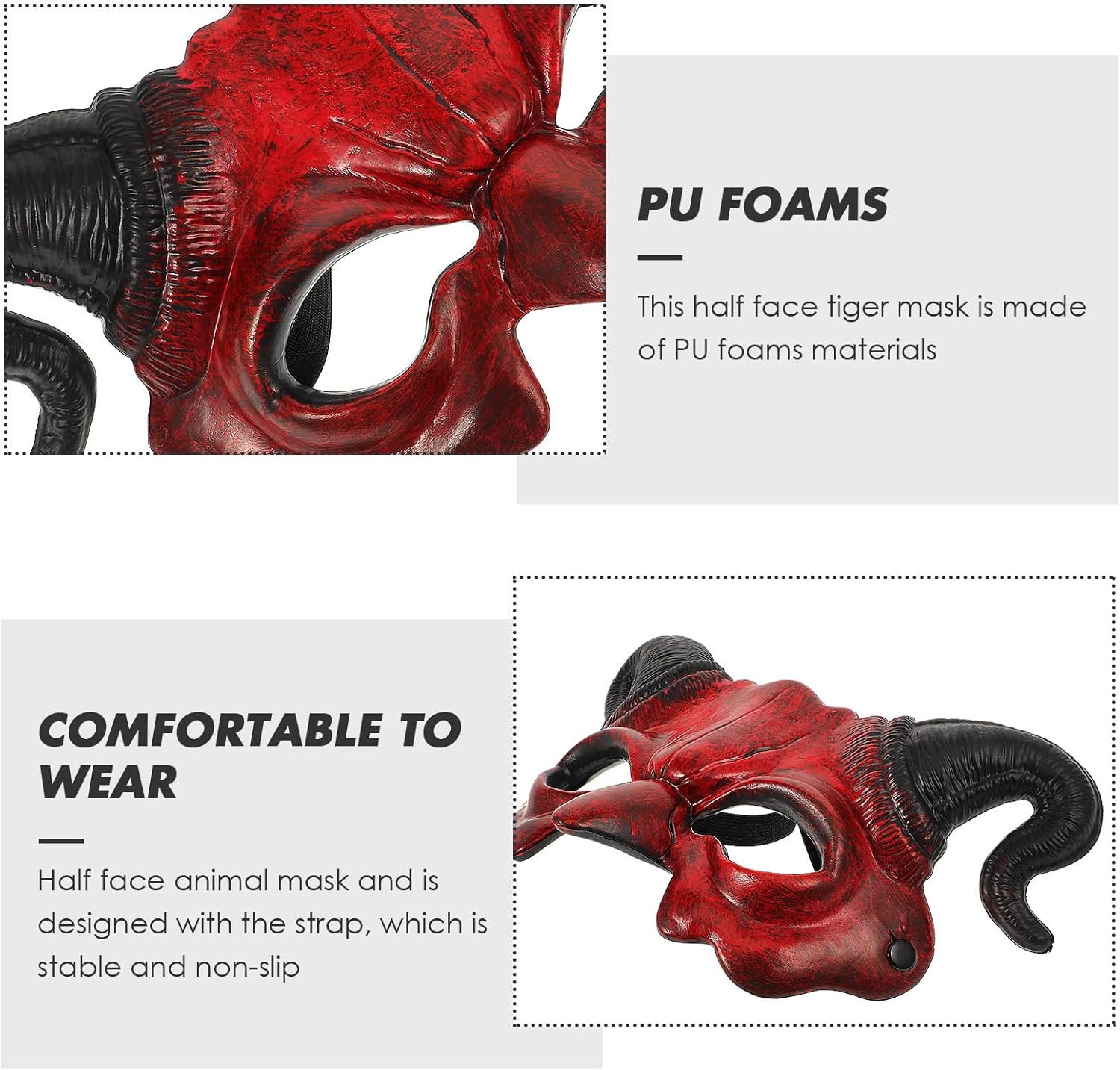 STOBOK Halloween Devil Mask Horror Half Face Mask Scary Horn Ghost Monster Cosplay for Halloween Cosplay Costume Brown - Image 10