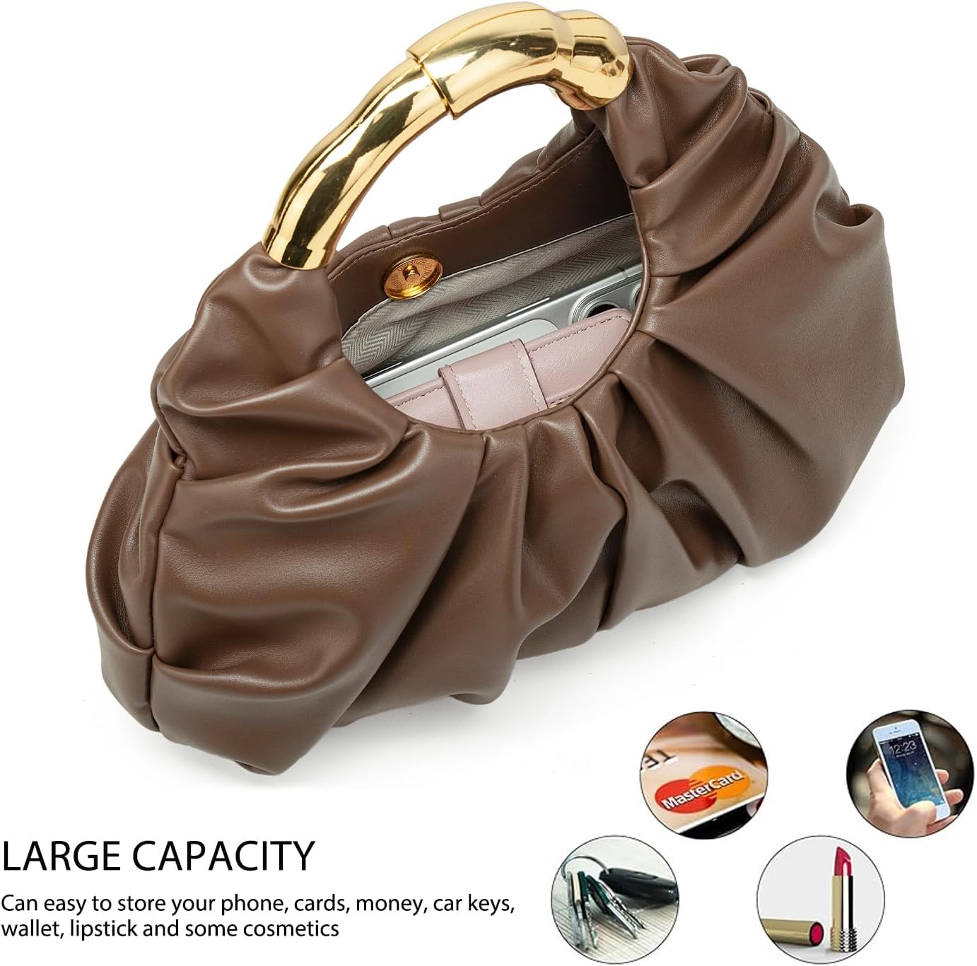 Clutch Purse for Women Soft Pleated PU Evening Clutch Handbags Cloud-Shaped Handle Bag for Wedding Prom Party