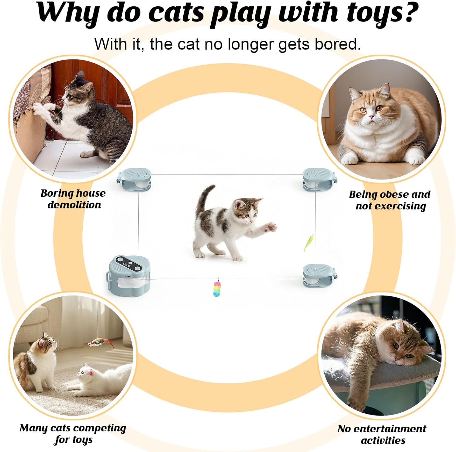 cjc Interactive Chase Toys, Automatic/Remote Control Cat Chasing Toy for Indoor Cats, Adjustable Speed Cat Treadmill, Imitate The Sound of Bird for Bored Cats to Play, Exercise/Blue