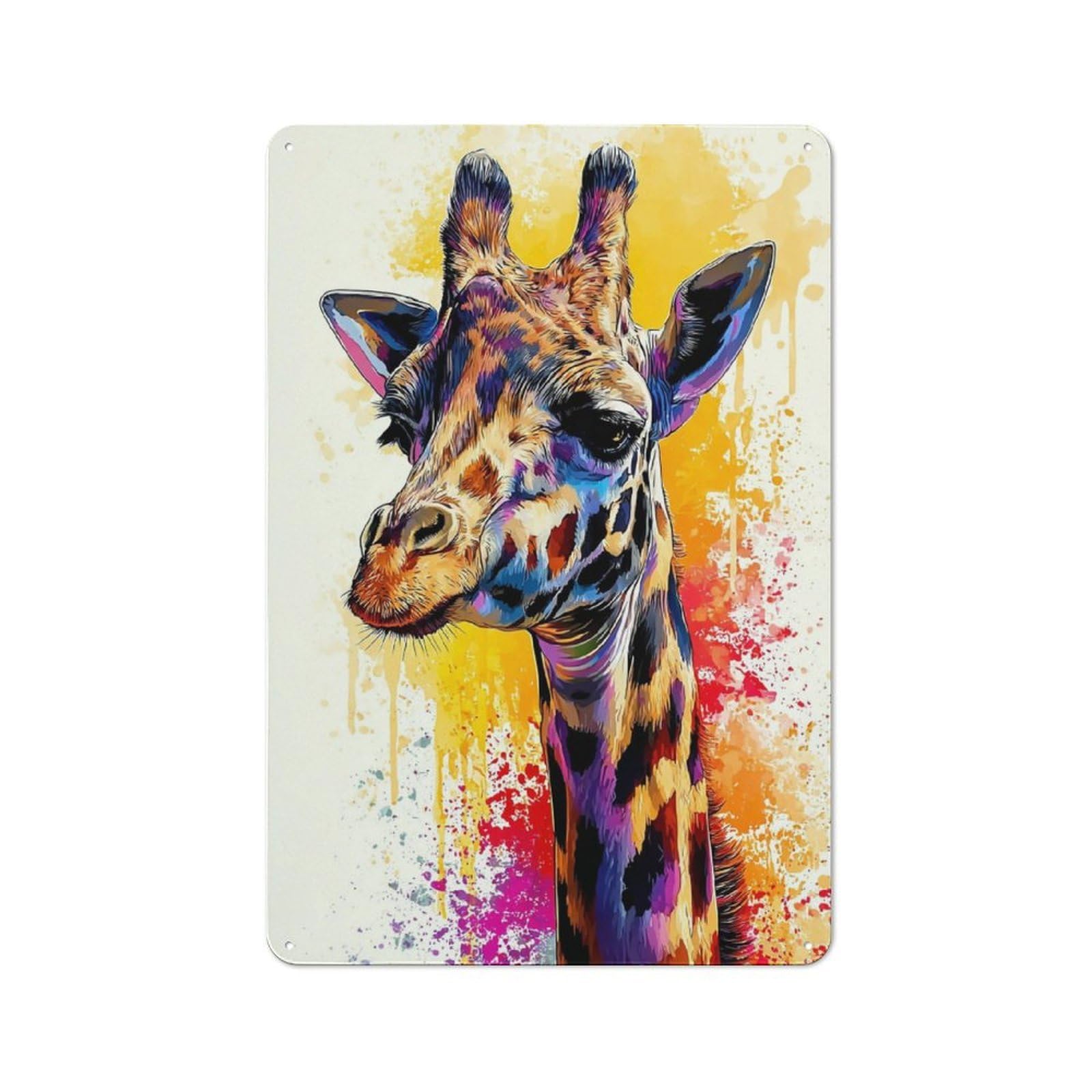 Junmoney Colorful Giraffe Abstract Art Decorative Tin Plaque With Design 30X20cm, Classic Novelty Wall Art For Flat, Dorm Room, Lounge Or Cafe