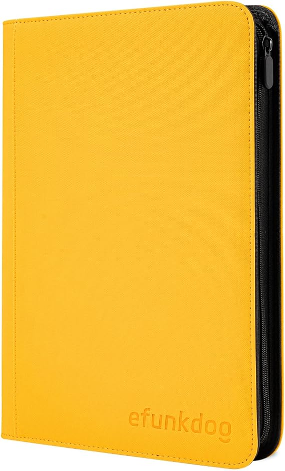 Trading Card Binder, 9 Pockets Card Album Folder, 360 Side Loading Pocket PU Cover with Zipper Binder for TCG, Sport Cards (Yellow)
