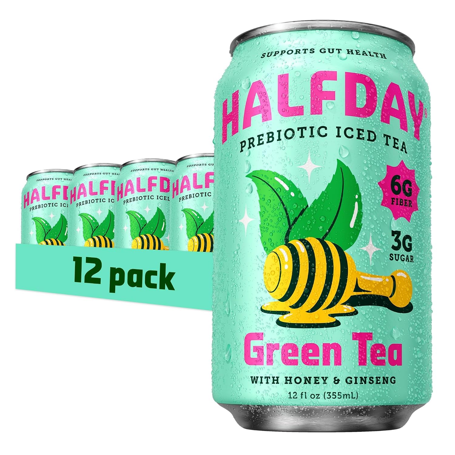 Halfday Tonic Green Tea With Honey & Ginseng, Plant Based, 12 Fluid Ounces (Pack Of 12) — grocery & food deal