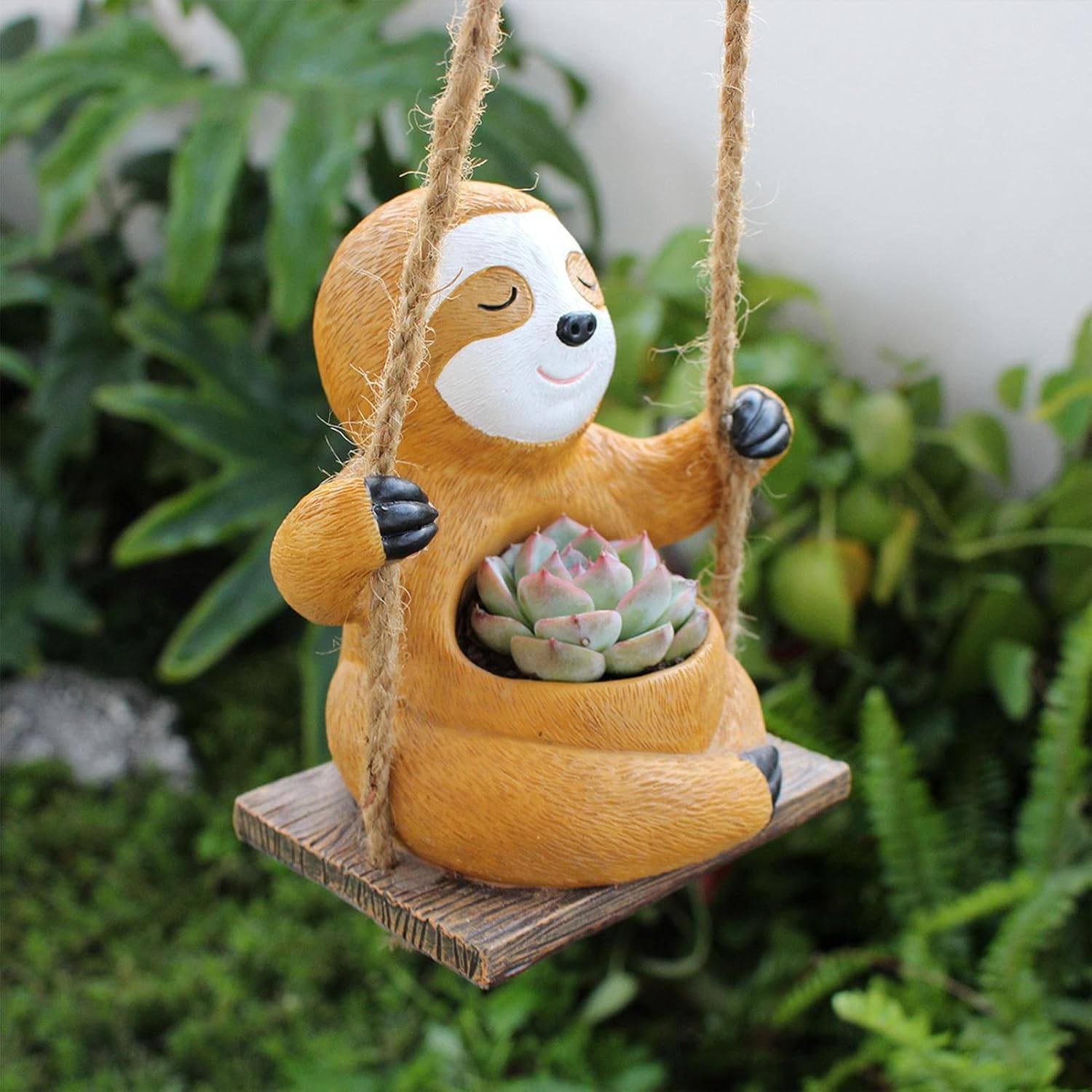 Swing Sloth Plant Pots Hanging Planter for Indoor Outdoor Plants | Cute Sloth Planter Resin Flower Pot Plant Holder for Home Decor