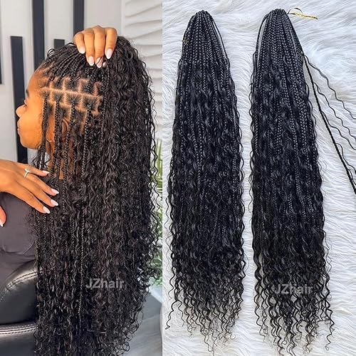 Miniatura 8 de Trenzas bohemias de ganchillo con rizos de cabello humano, trenzas de caja con cabello humano rizado, extensiones de cabello humano rizado,