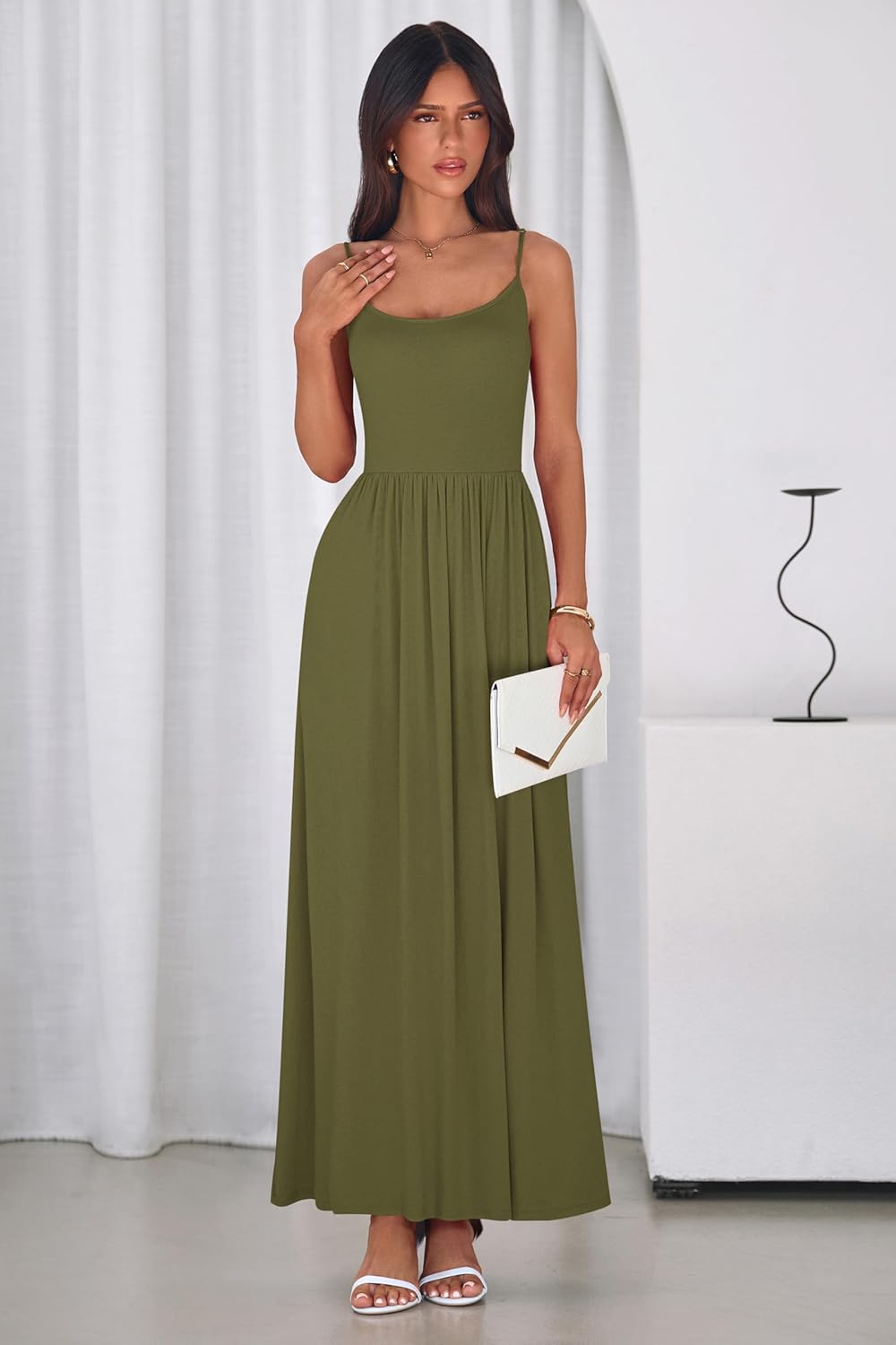 PRETTYGARDEN Womens Spaghetti Strap Maxi Dresses Sleeveless Summer Dress Long Casual Knit Flowy Beach Sundresses with Pockets - Image 3