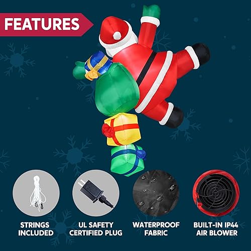 Miniatura 5 de Joiedomi Papá Noel inflable de Navidad de 6 pies de alto con bolsas de regalo, decoraciones colgantes de Navidad al aire libre con LED integrados
