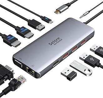 Docking Station Dual HDMI 11 in 1, USB C Hub Multiport Adapter Dual Monitor Laptop Docking Station with 2 HDMI, VGA, RJ45 Ethernet, USB 3.1/2.0, 100W PD for MacBook, Dell, Surface
