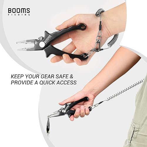 Miniatura 2 de Booms Fishing T4 cordón o cuerda de seguridad en espiral, Cuerda de alambre de acero interior con langosta, se expande hasta 59 pulgadas.